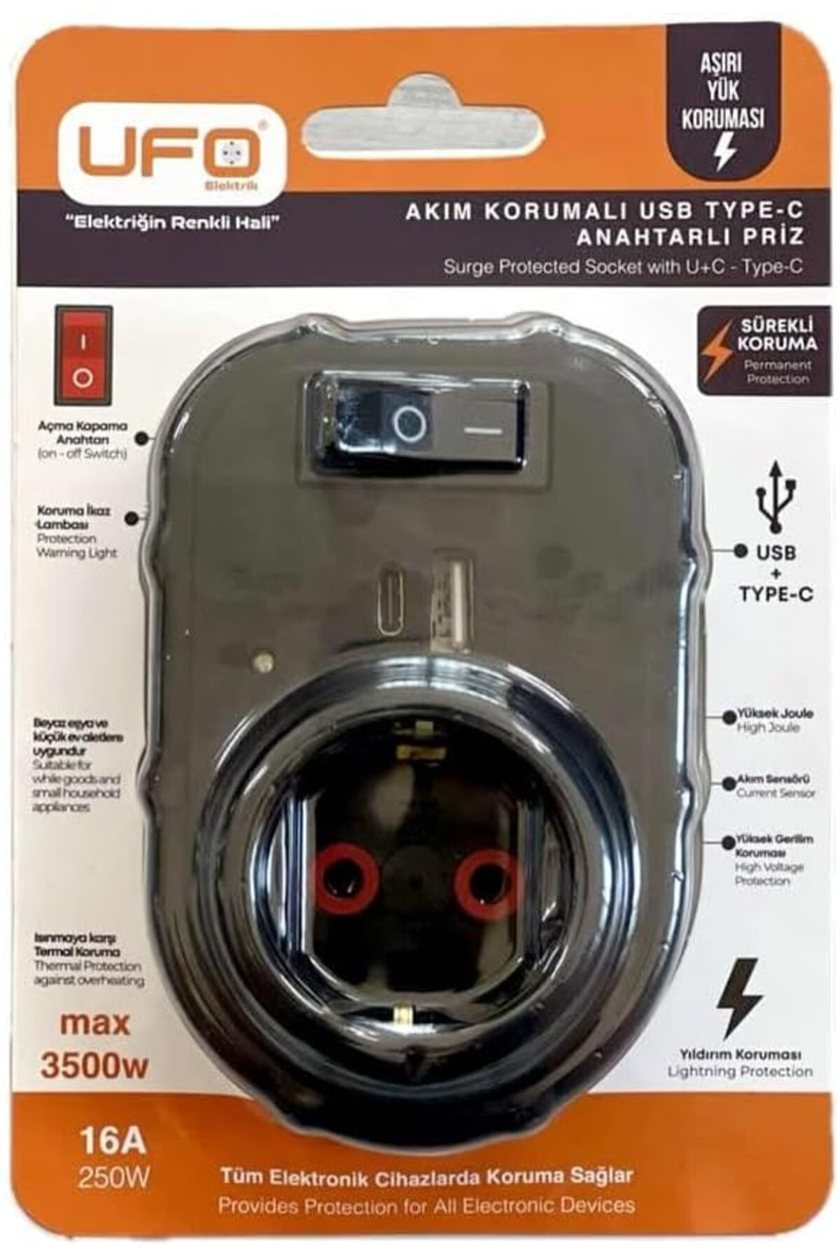 LuxShoping Yeni Tekli Akım Korumalı 5V 2,4A USB ve Type-C ile Hız
