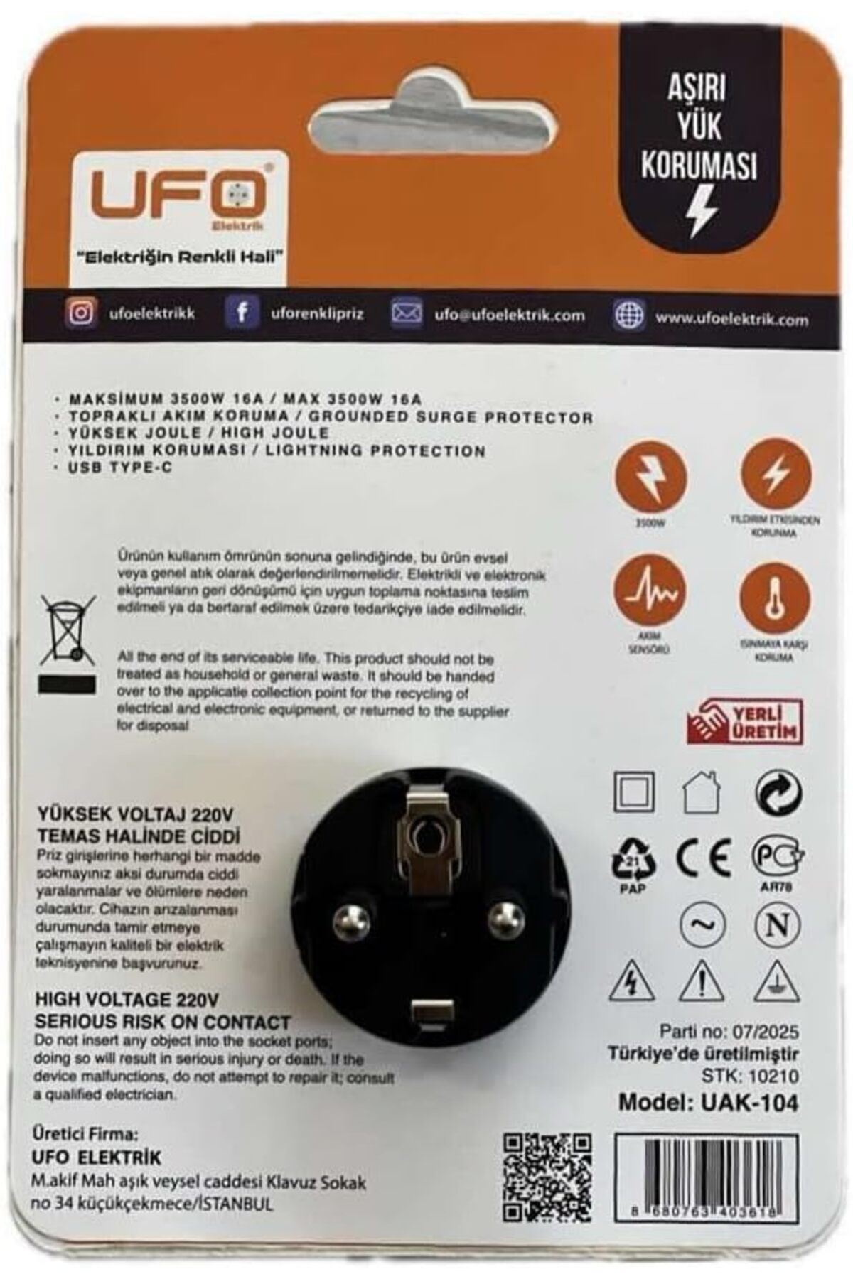LuxShoping Yeni Tekli Akım Korumalı 5V 2,4A USB ve Type-C ile Hız