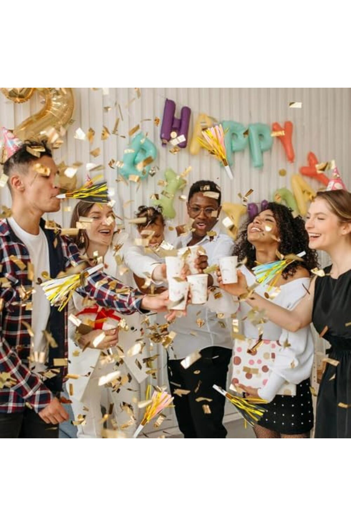 LuxShoping Yeni Yıl Boynuzları ve Üfleme Değer Paketi | 50 Adet, 