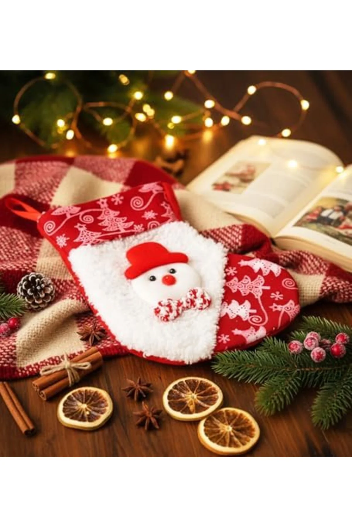 LuxShoping Yılbaşı Desenli Kırmızı Çorap Yılbaşı Süsü 1142128