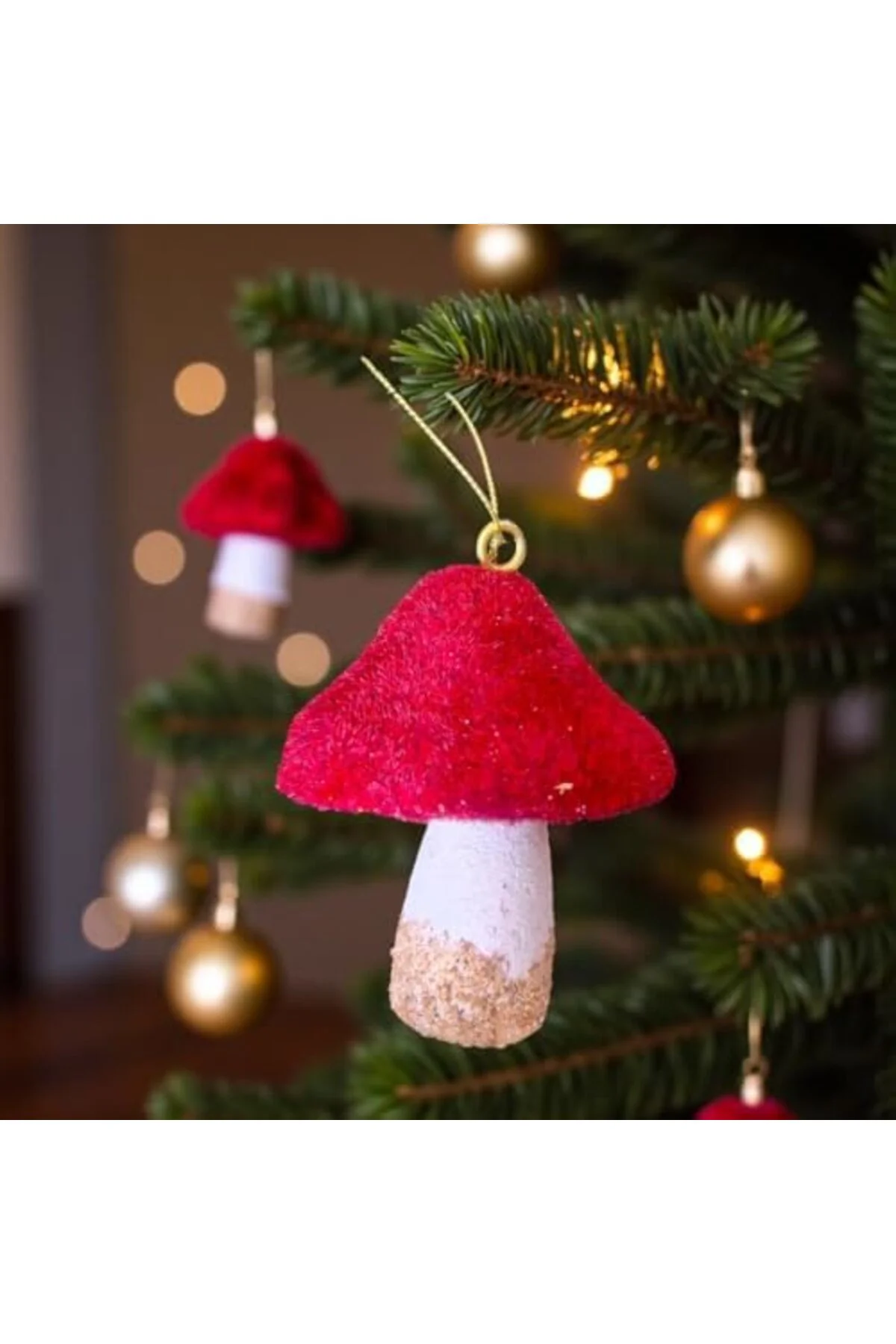 LuxShoping YILBAŞI MANTAR SÜS KADİFE 11CM BORDO BEYAZ 2 ADET AST7