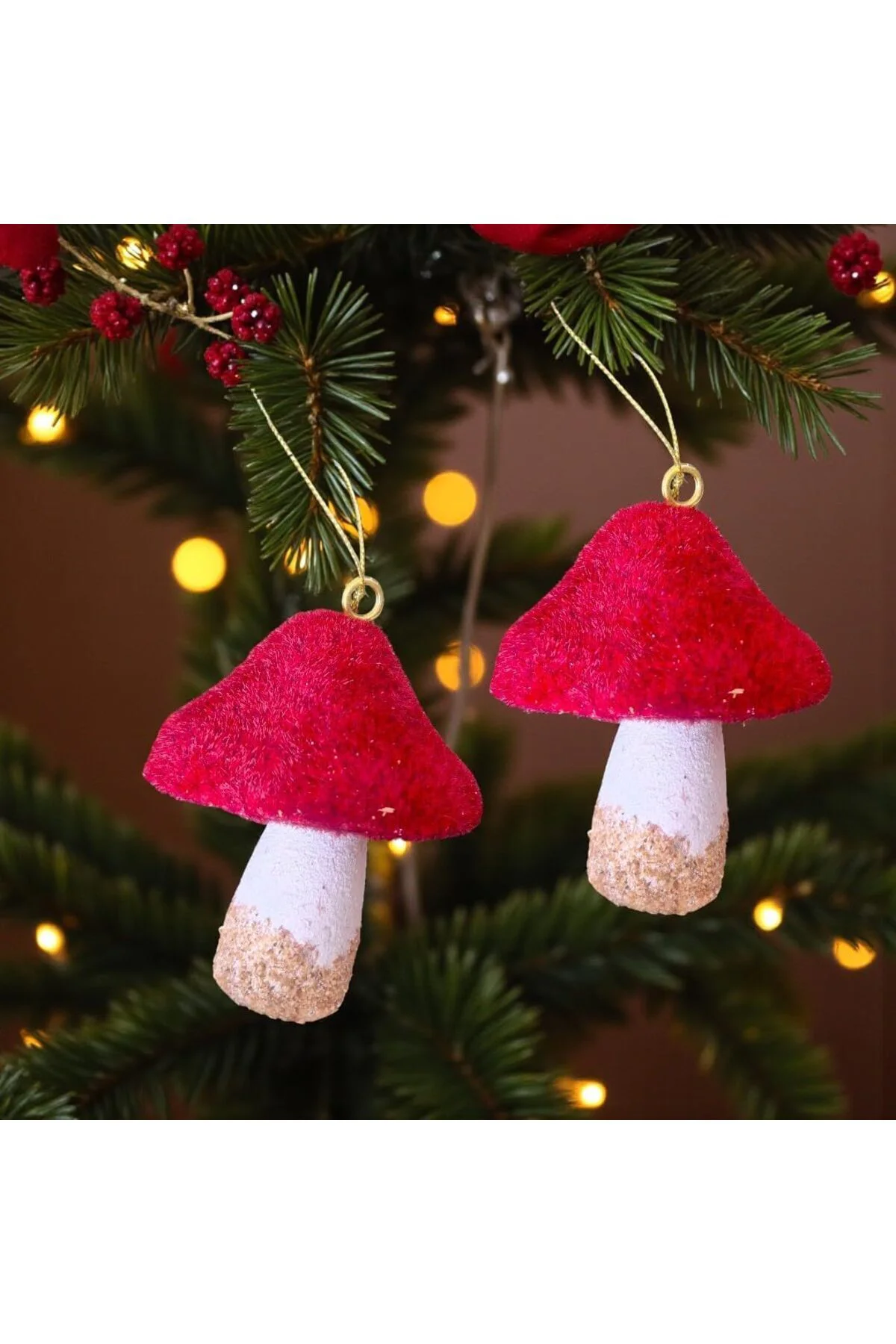 LuxShoping YILBAŞI MANTAR SÜS KADİFE 11CM BORDO BEYAZ 2 ADET AST7