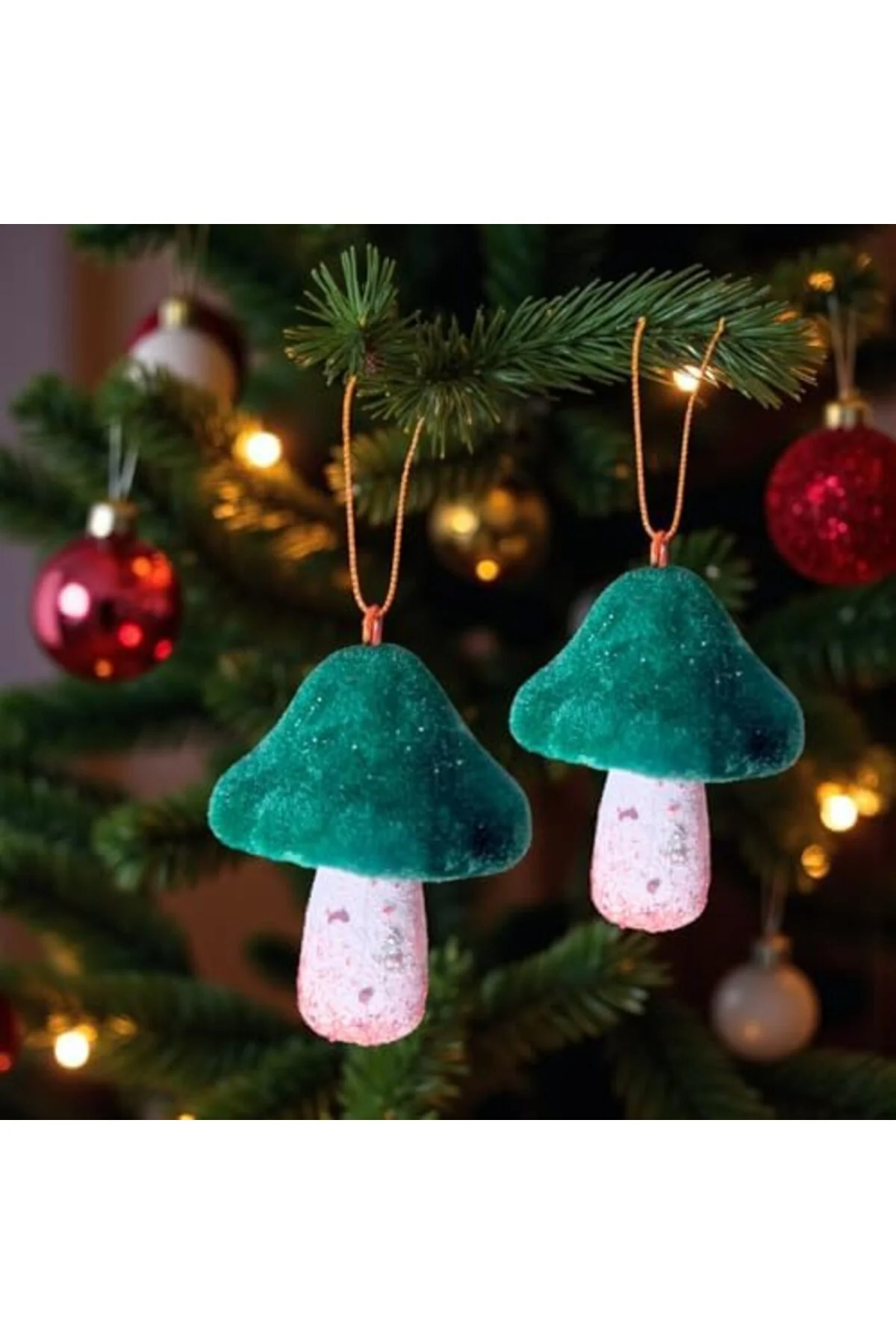 LuxShoping YILBAŞI MANTAR SÜS KADİFE 11CM YEŞİL BEYAZ 2 ADET AST7