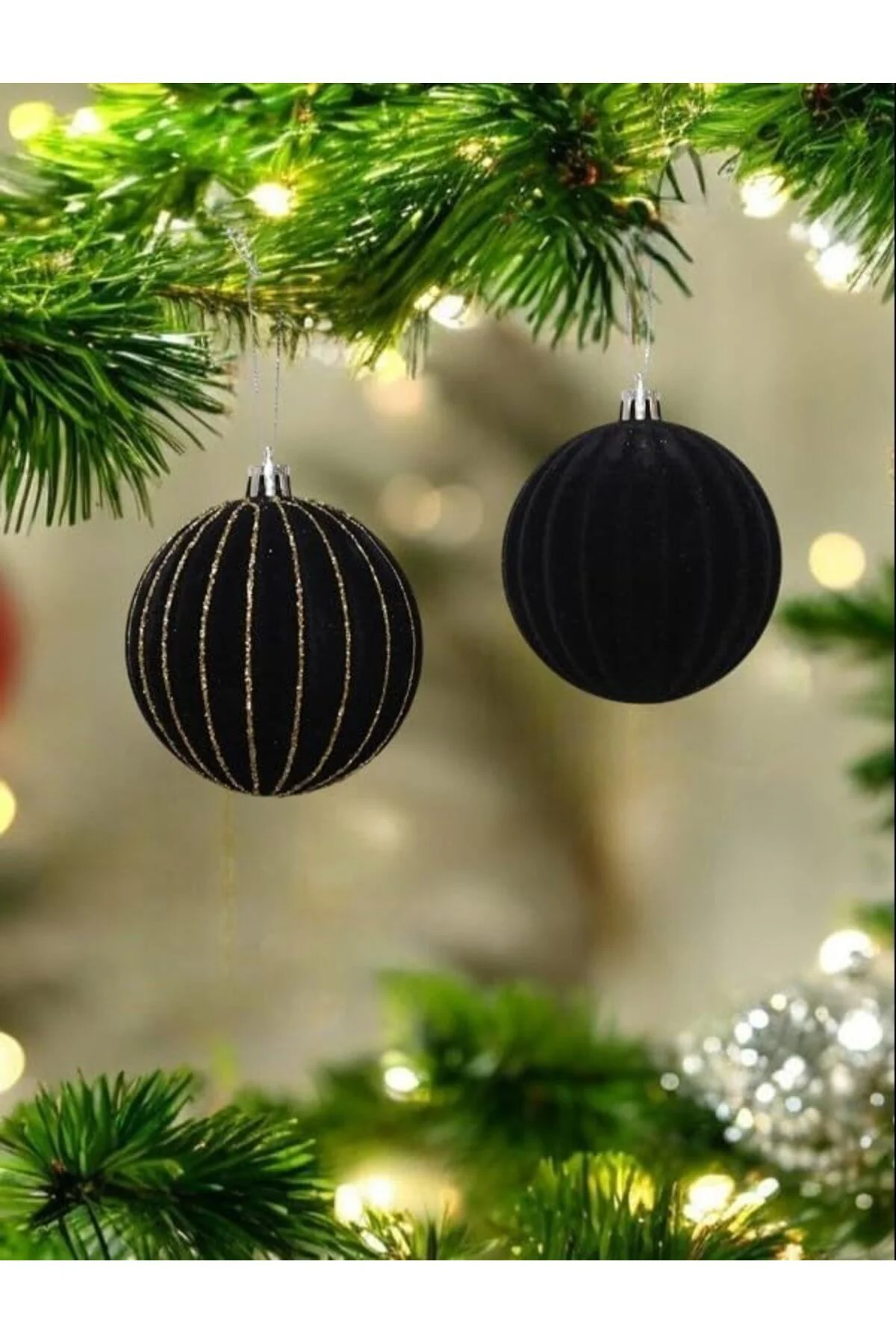 LuxShoping YILBAŞI TOPU 8CM KADİFE 4'LÜ SİYAH 1142128