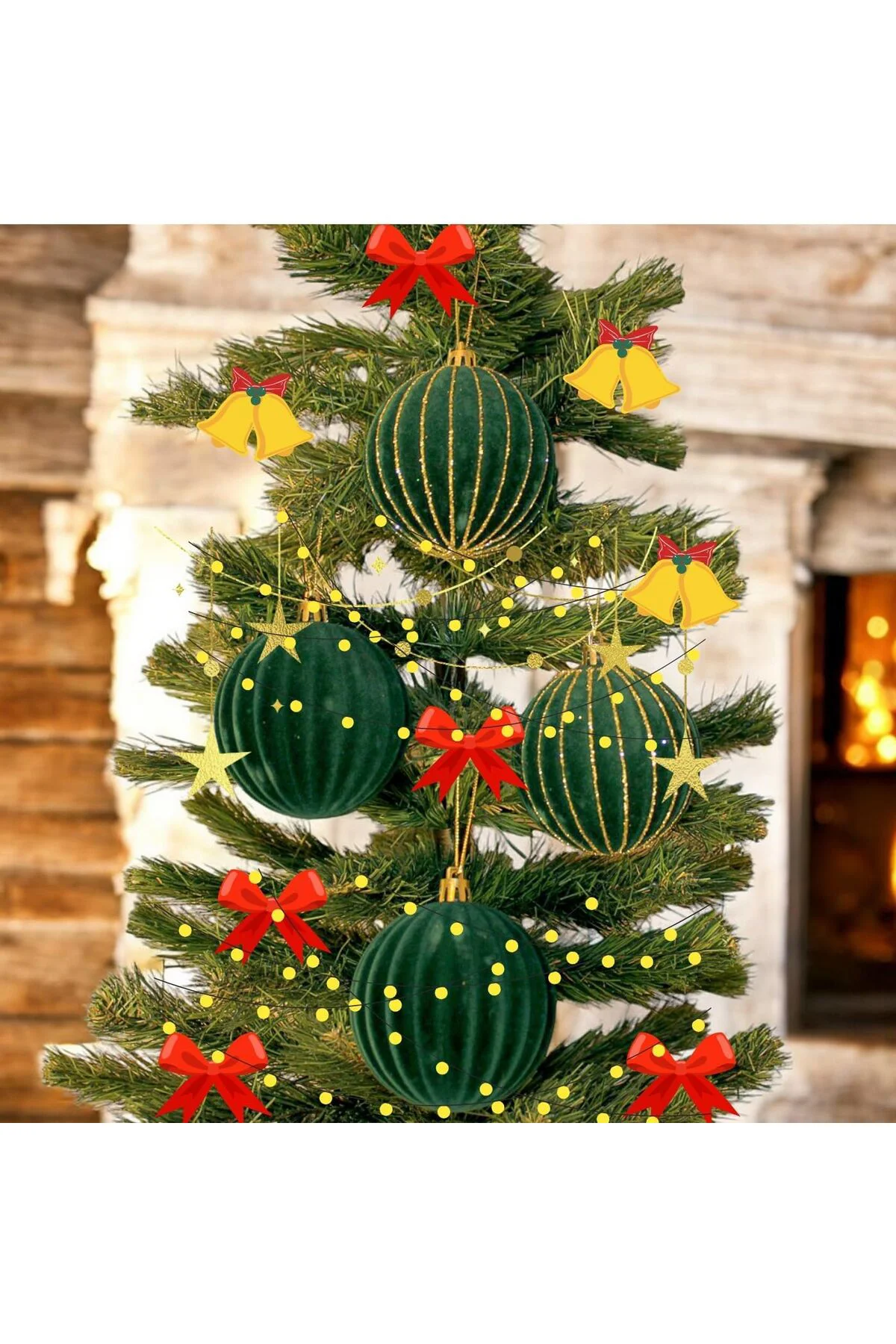 LuxShoping YILBAŞI TOPU 8 CM KADİFE 4'LÜ YEŞİL SÜS 1142128