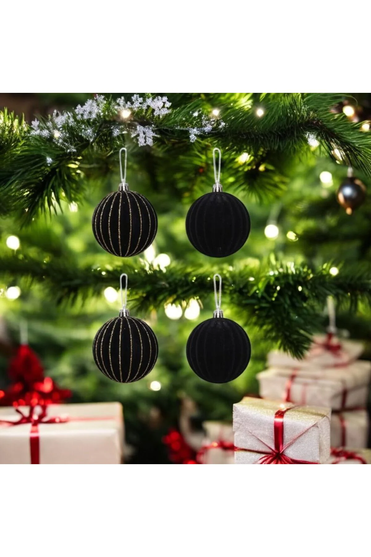 LuxShoping YILBAŞI TOPU 8CM KADİFE 4'LÜ SİYAH 1142128