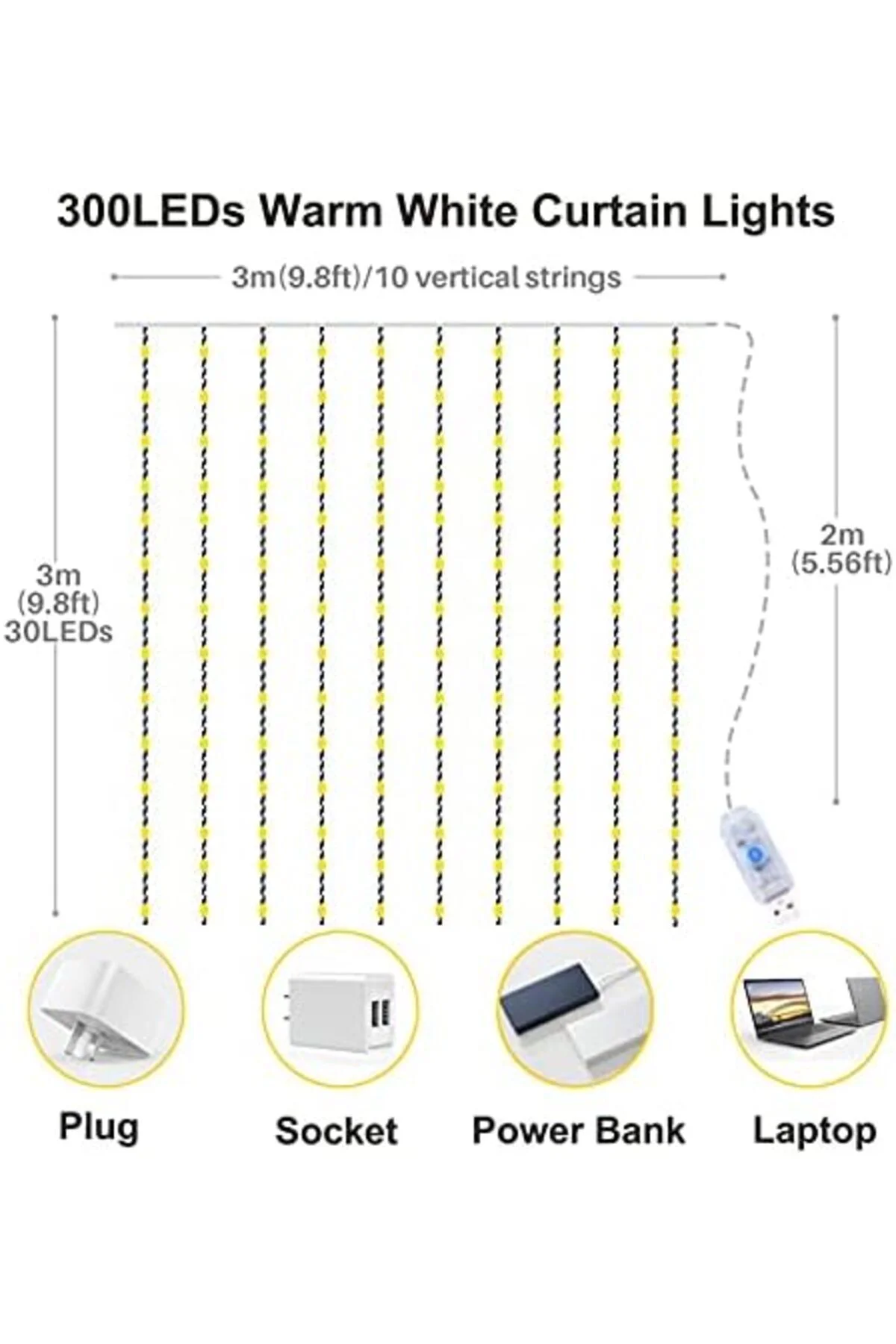 LuxShoping Yizhet Işık perdesi, 3 x 3 m, LED ışık zinciri, perde,