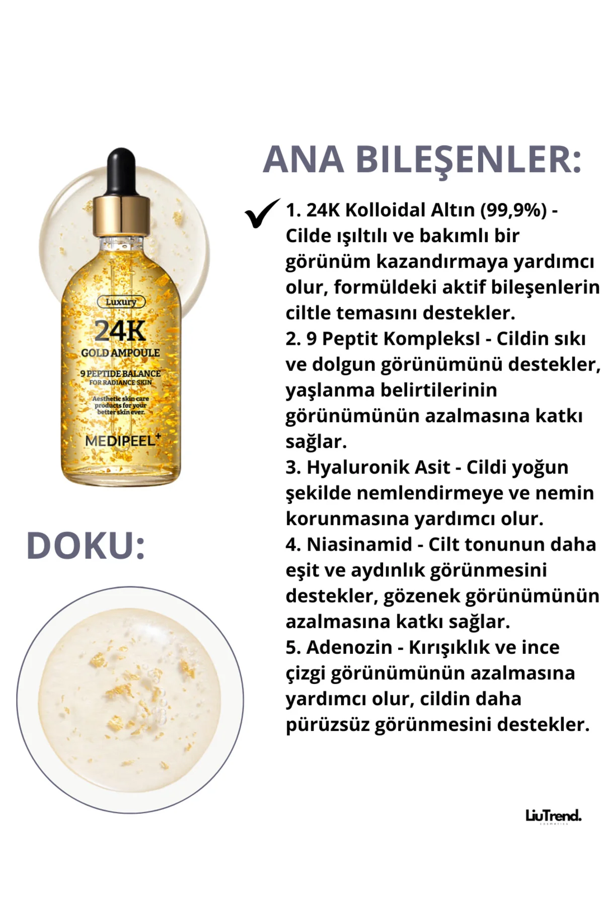 Luxury 24k Gold Ampoule 100 ml Cilt Elastikiyeti Için 24k Altın I