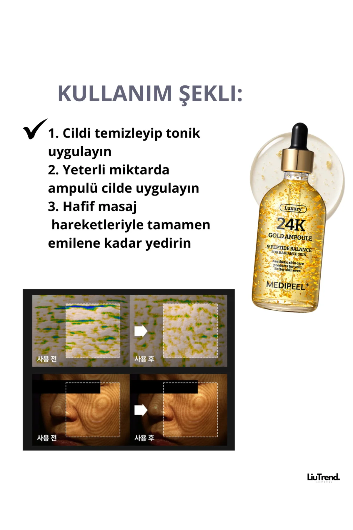 Luxury 24k Gold Ampoule 100 ml Cilt Elastikiyeti Için 24k Altın I