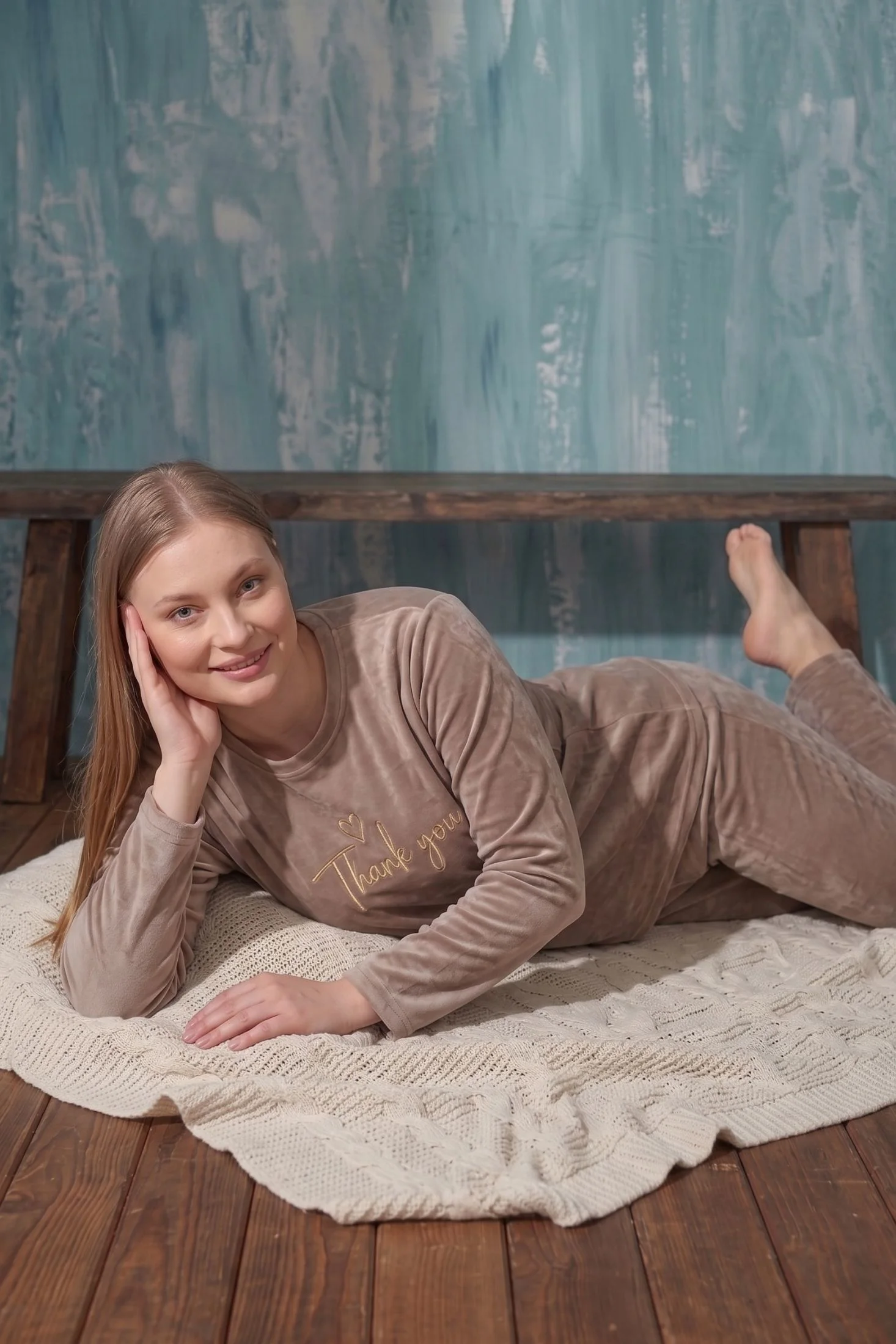 Luxury Velvet Büyük Beden Fransız Kadife Pijama Takımı, Kahverengi, 2XL