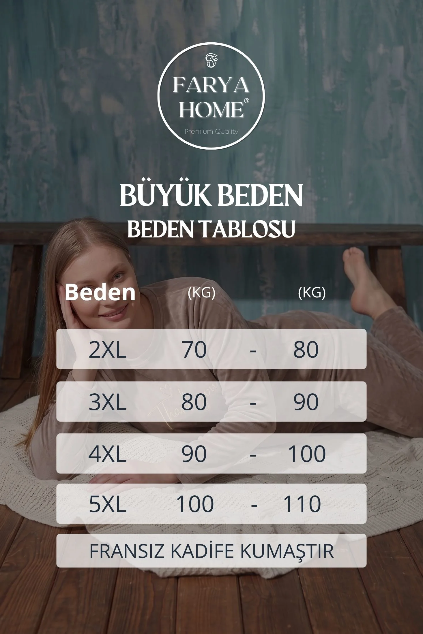 Luxury Velvet Büyük Beden Fransız Kadife Pijama Takımı, Kahverengi, 2XL