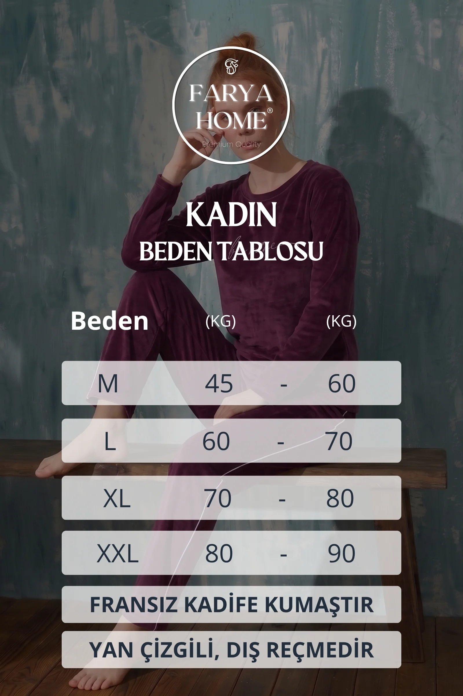 Luxury Velvet Fransız Kadife Yanları Şeritli Ekstra Soft Pijama Takımı, Mürdüm, XL Luxury Velvet Fransız Kadife Yanları Şeritli Ekstra Soft Pijama Takımı, Mürdüm, XL