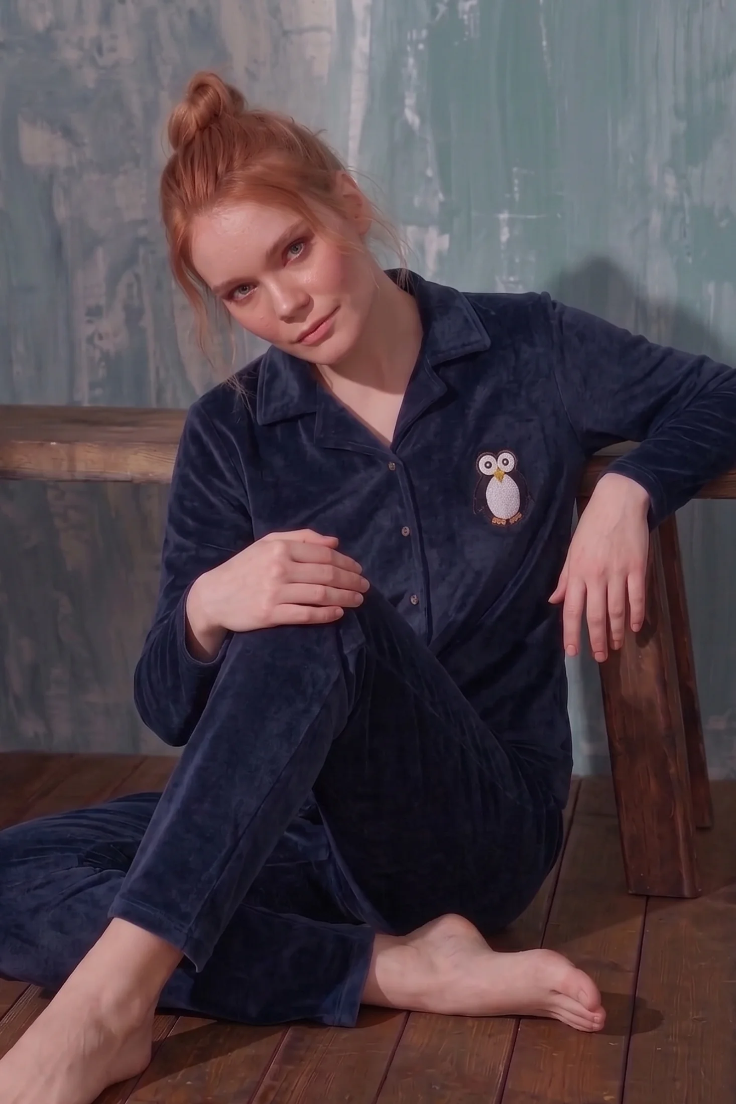 Luxury Velvet Fransız Kadife Düğmeli Penguen Nakışlı Gömlek Pijama Takımı, Lacivert, M Fiyatı, Yorumları ve Özellikleri