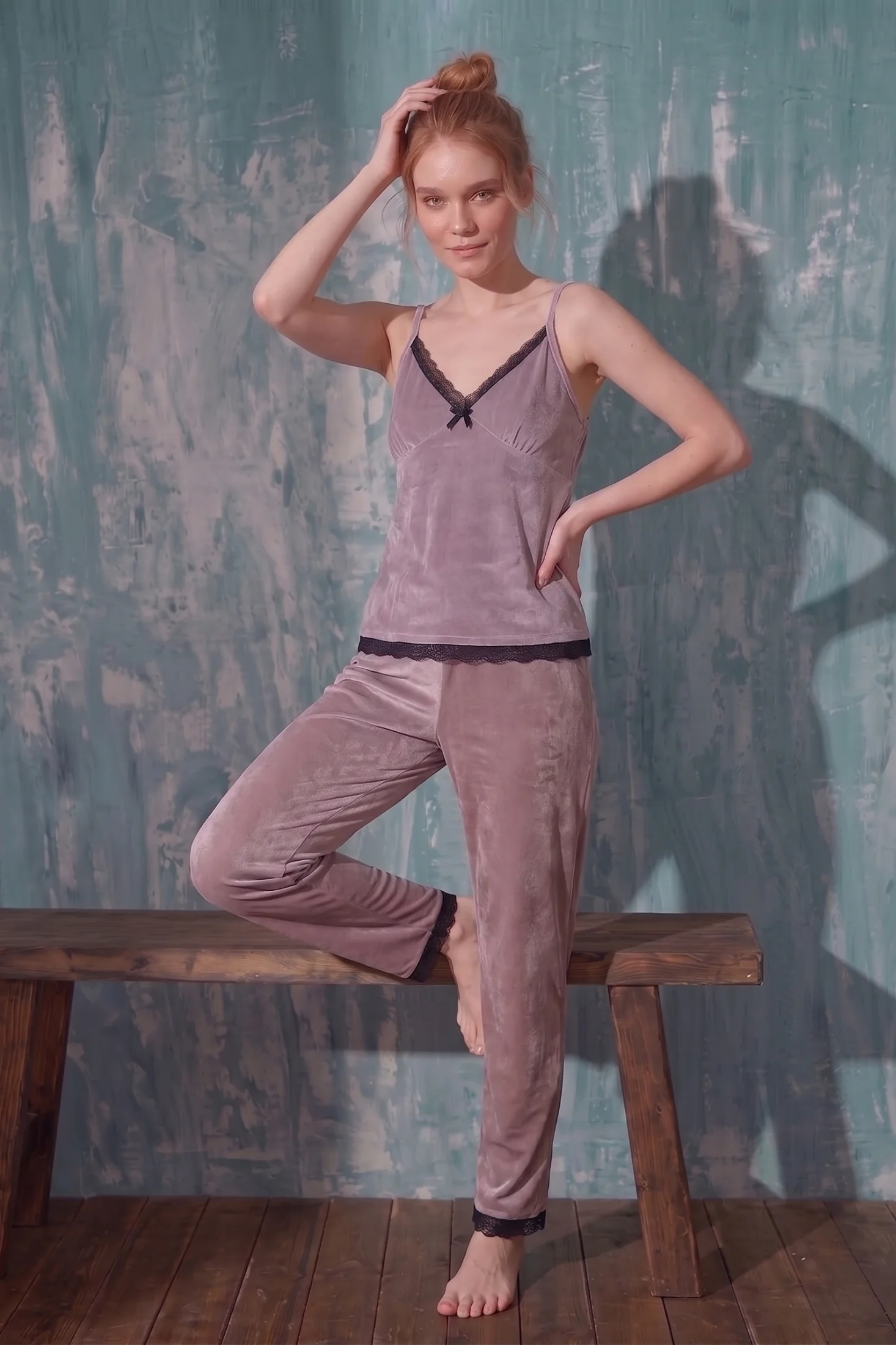 Luxury Velvet Fransız Kadife Dantel Detaylı Askılı Pijama Takımı, Lila, XL Fiyatı, Yorumları ve Özellikleri