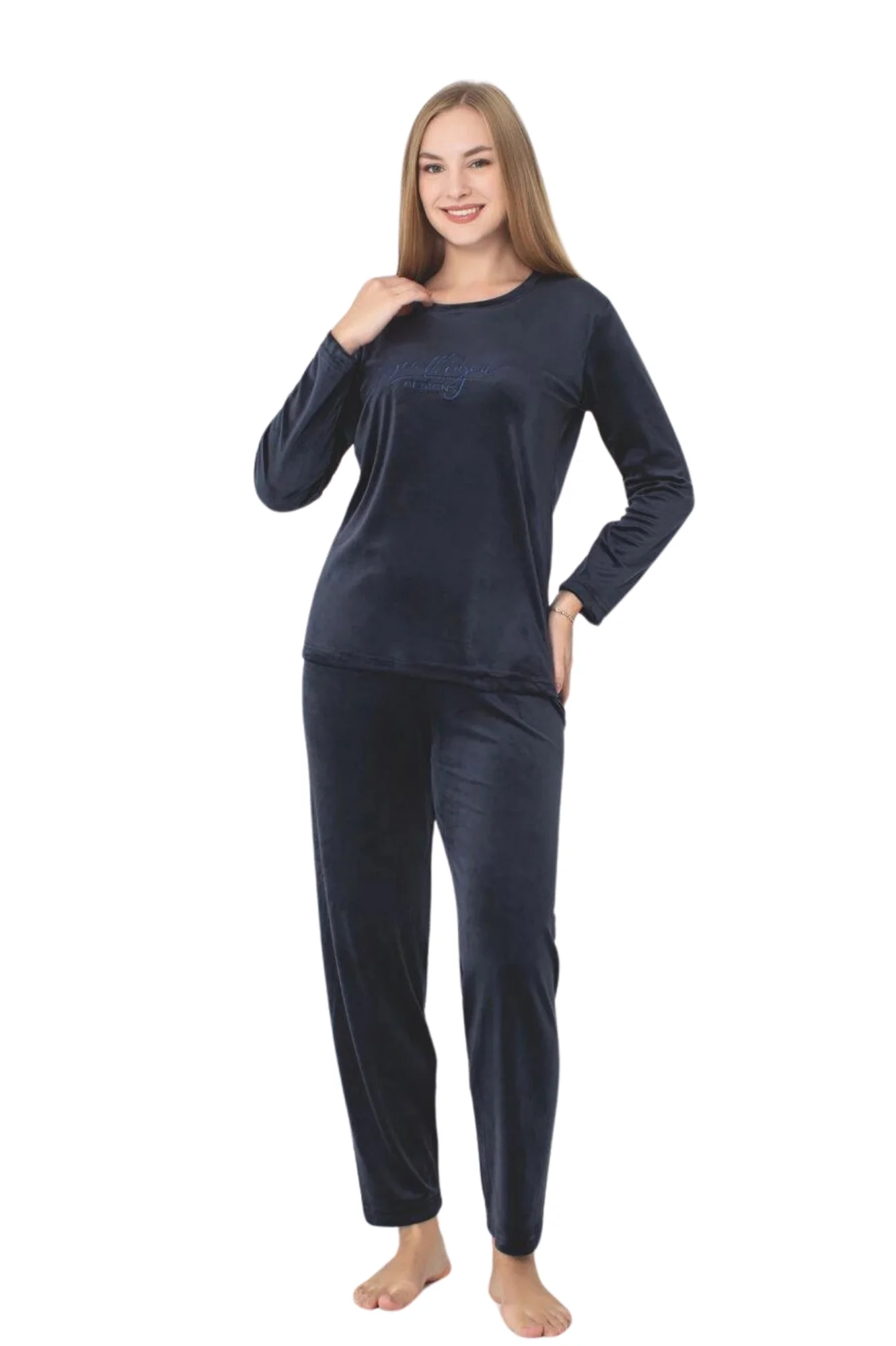 Luxury Velvet Fransız Kadife Yazı Detaylı Pijama Takımı, Lacivert, S Fiyatı, Yorumları ve Özellikleri