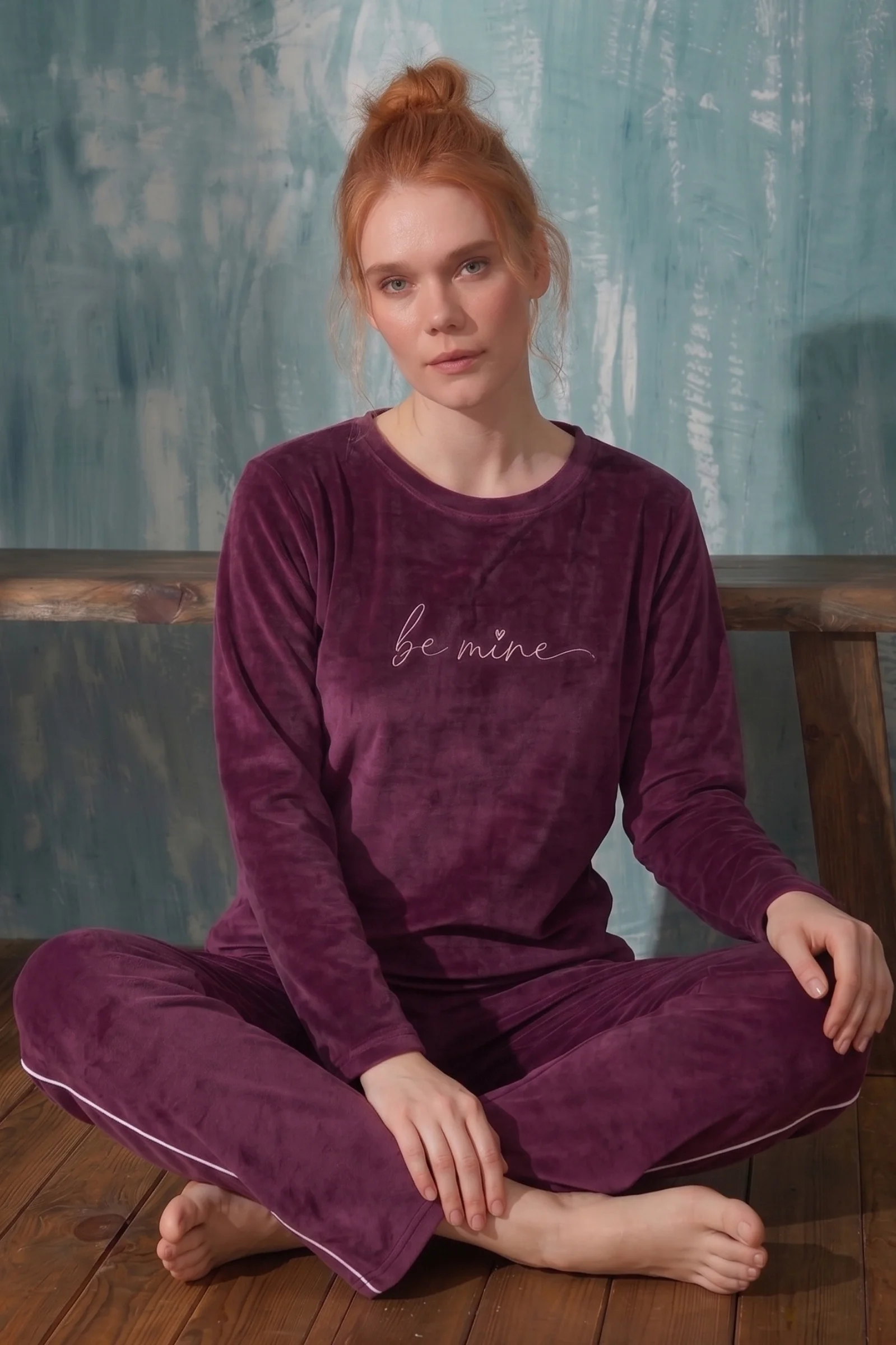 Luxury Velvet Fransız Kadife Yanları Şeritli Ekstra Soft Pijama Takımı, Mürdüm, XL Luxury Velvet Fransız Kadife Yanları Şeritli Ekstra Soft Pijama Takımı, Mürdüm, XL