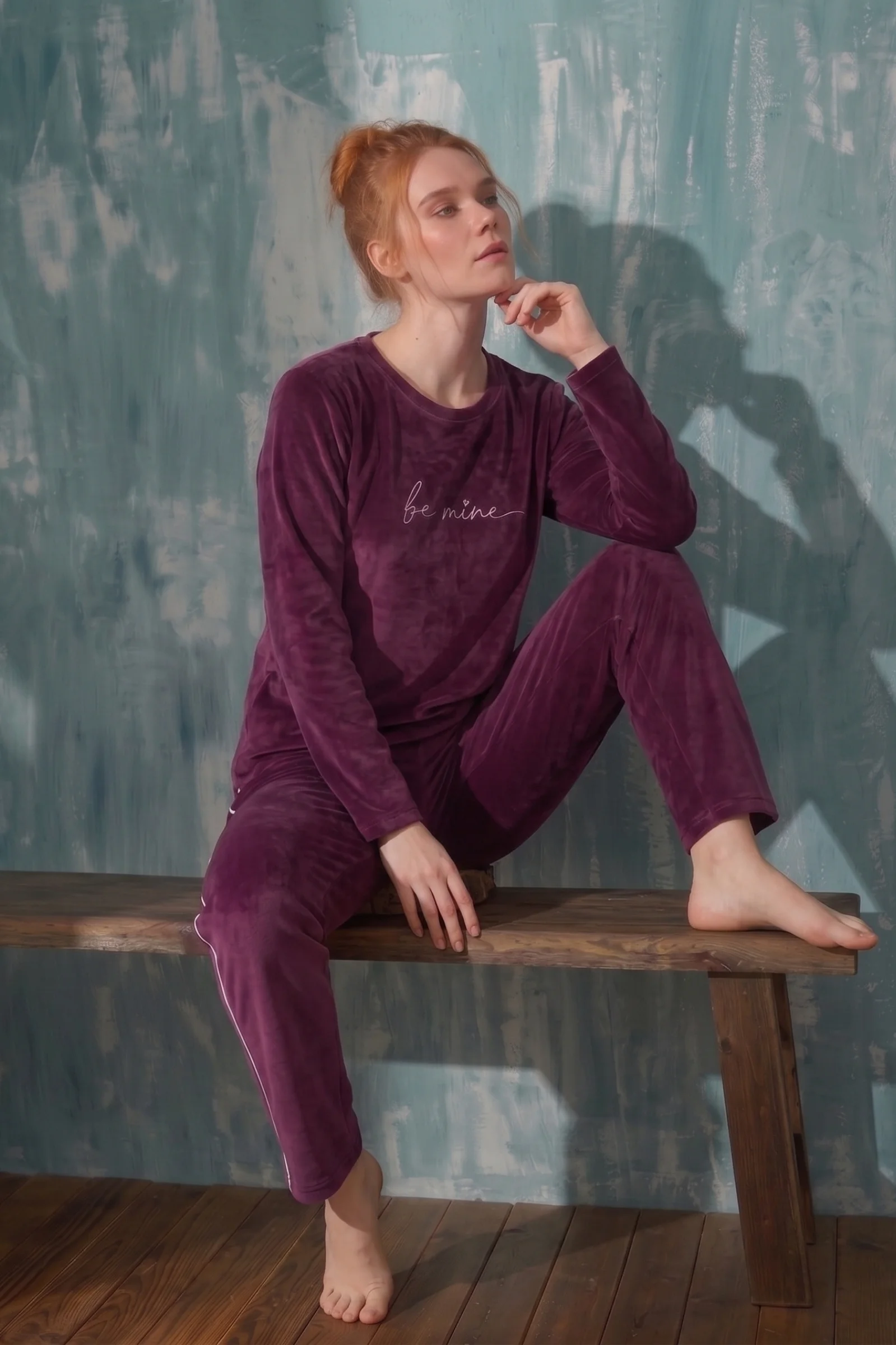 Luxury Velvet Fransız Kadife Yanları Şeritli Ekstra Soft Pijama Takımı, Mürdüm, XL Luxury Velvet Fransız Kadife Yanları Şeritli Ekstra Soft Pijama Takımı, Mürdüm, XL