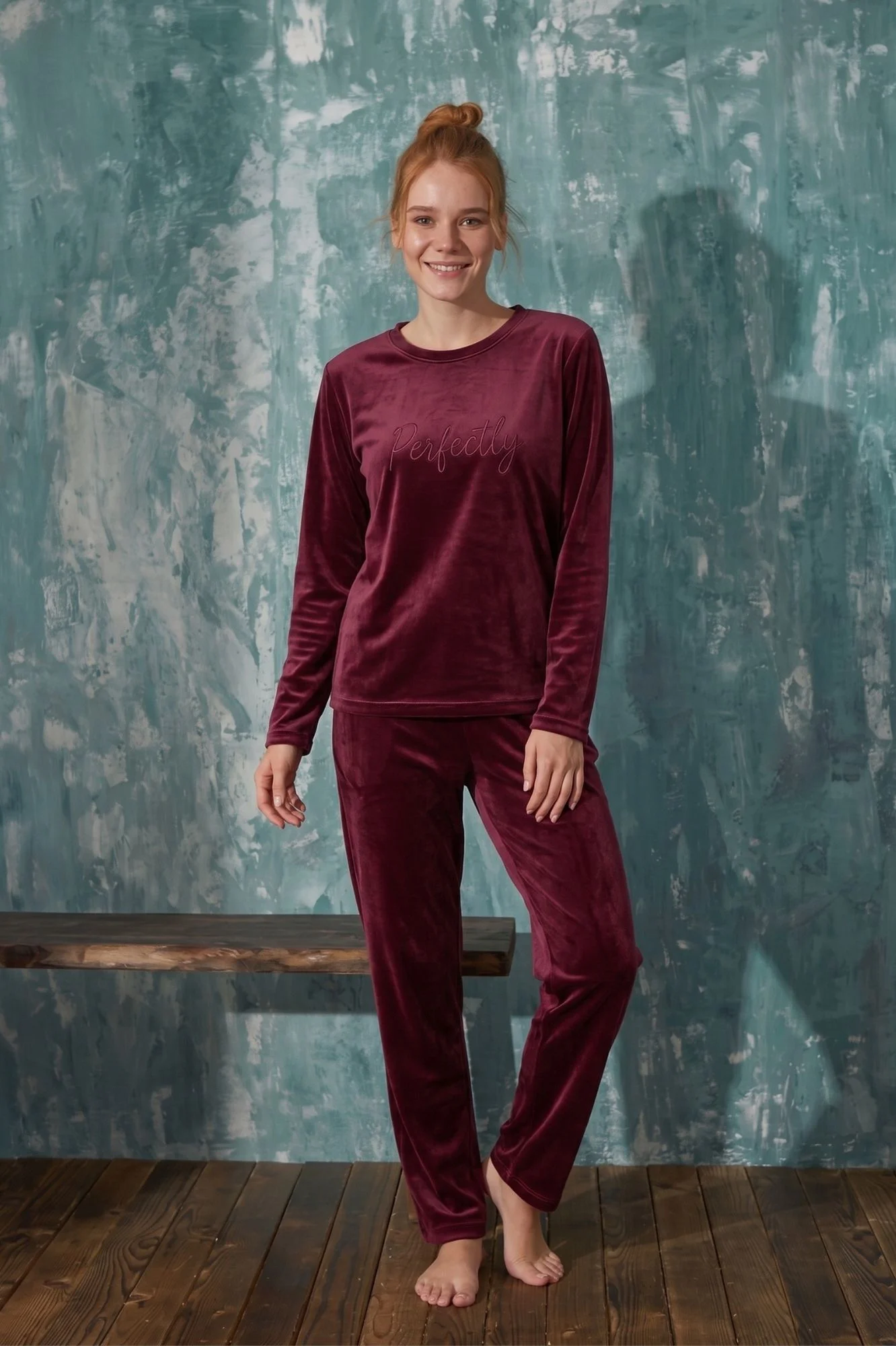 Luxury Velvet Fransız Kadife Yazı Detaylı Pijama Takımı, Mürdüm, XL Fiyatı, Yorumları ve Özellikleri