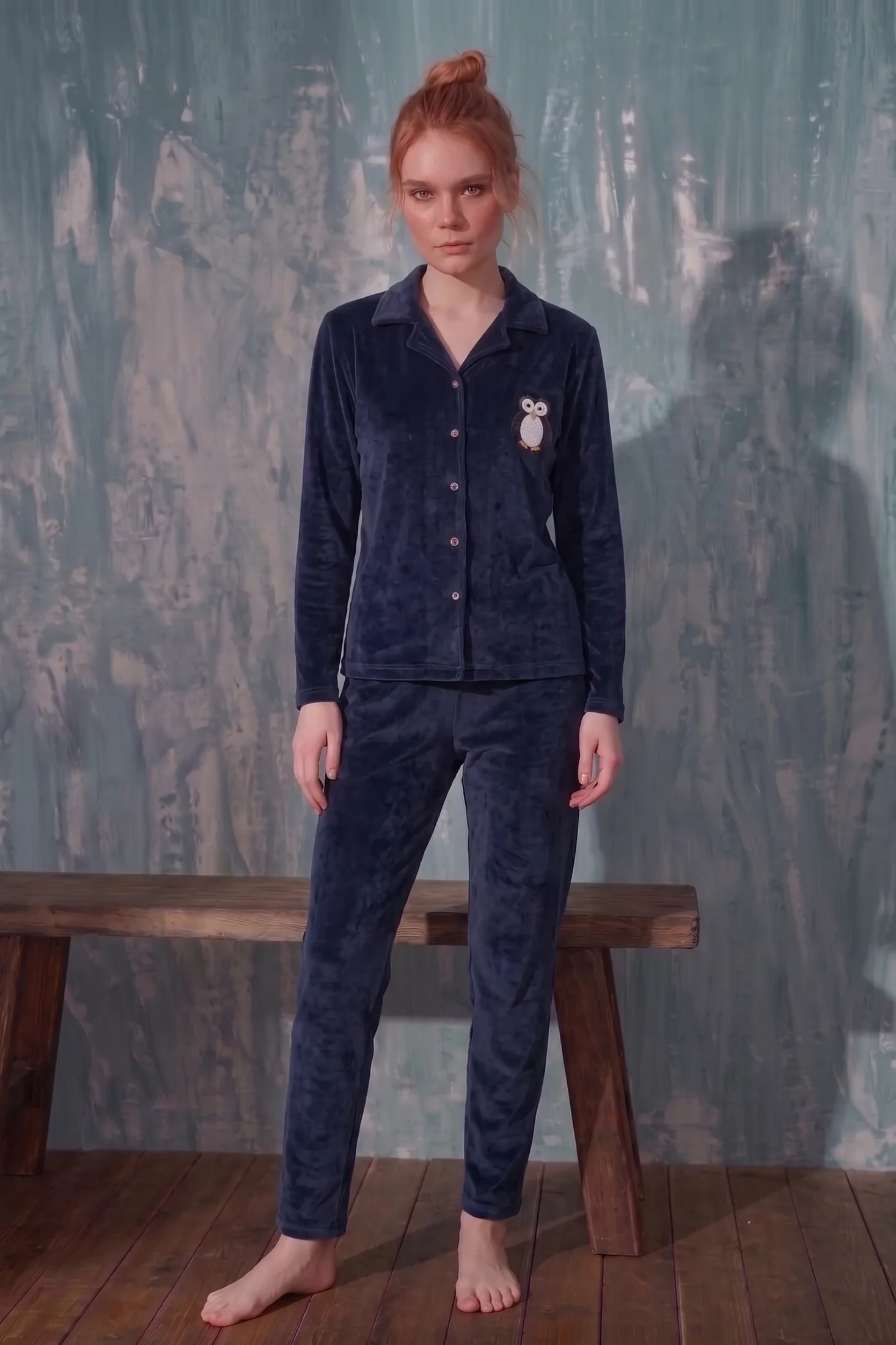 Luxury Velvet Fransız Kadife Düğmeli Penguen Nakışlı Gömlek Pijama Takımı, Lacivert, L Fiyatı, Yorumları ve Özellikleri