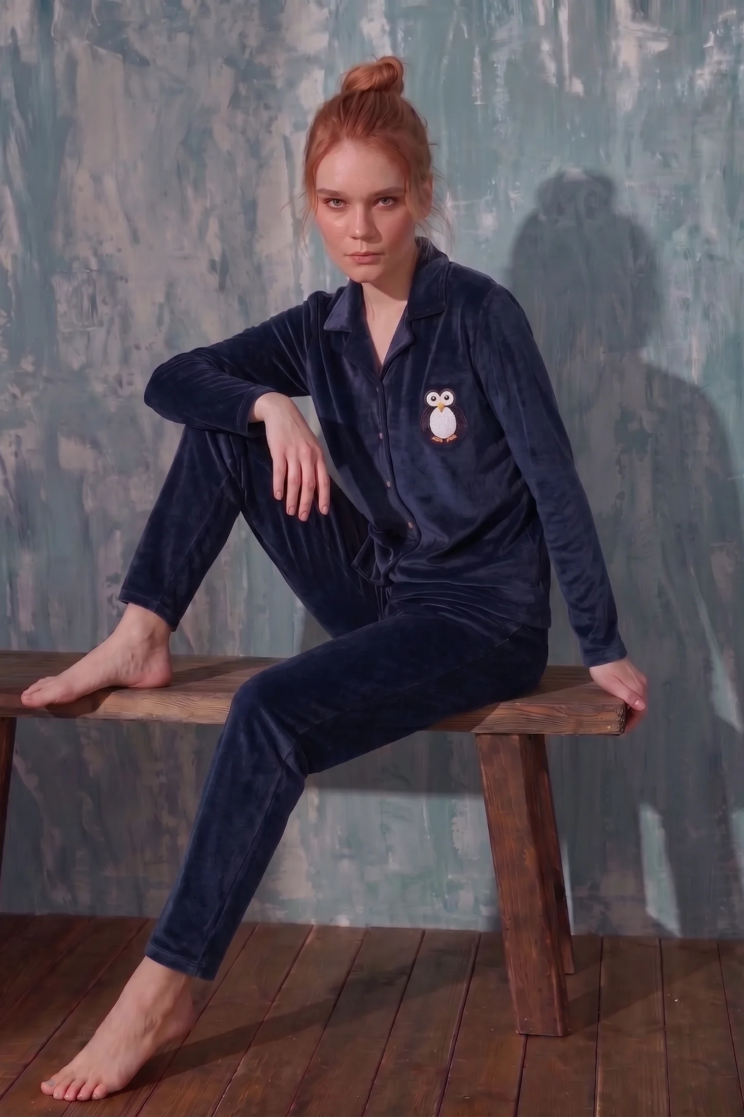 Luxury Velvet Fransız Kadife Düğmeli Penguen Nakışlı Gömlek Pijama Takımı, Lacivert, M Fiyatı, Yorumları ve Özellikleri