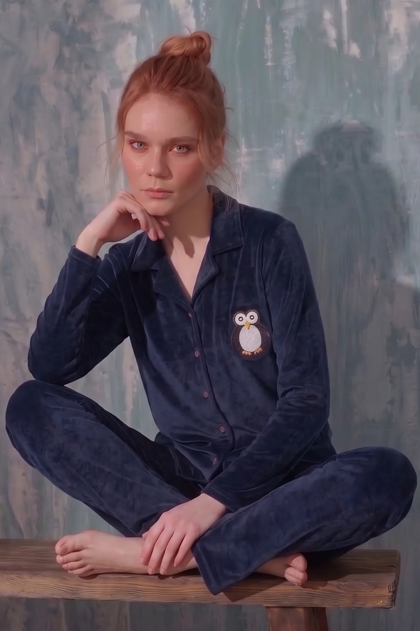 Luxury Velvet Fransız Kadife Düğmeli Penguen Nakışlı Gömlek Pijama Takımı, Lacivert, M Fiyatı, Yorumları ve Özellikleri