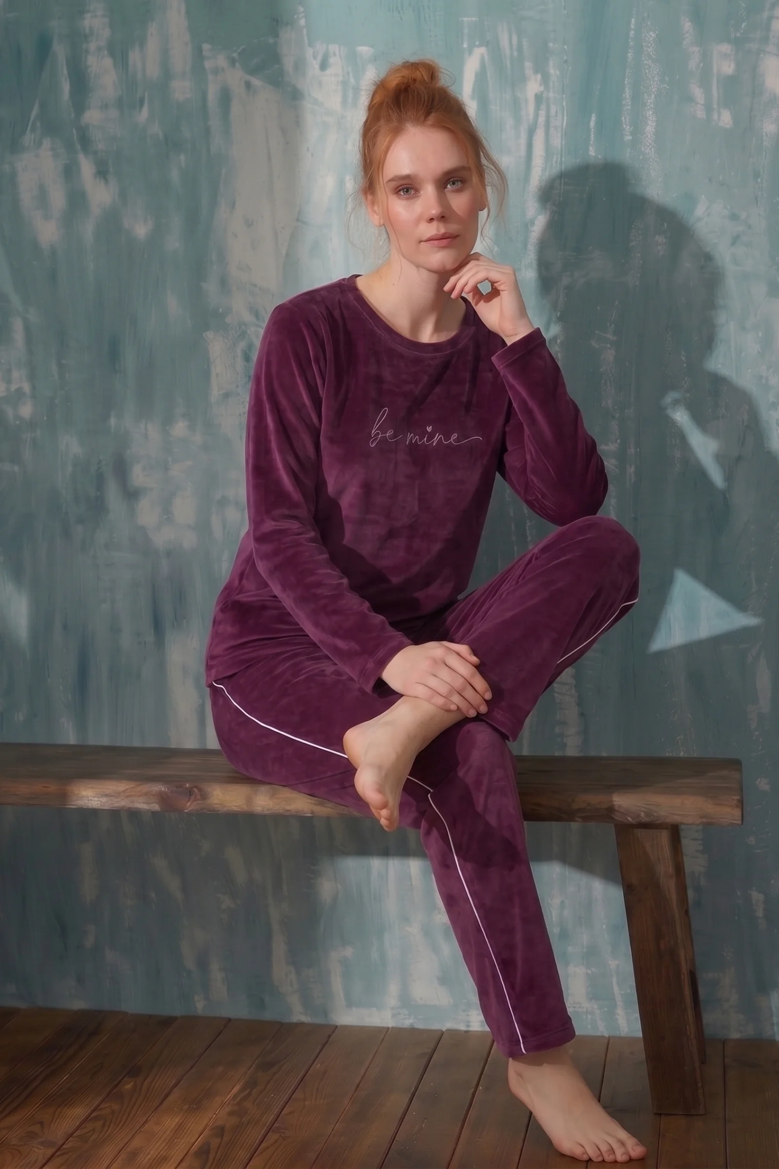 Luxury Velvet Fransız Kadife Yanları Şeritli Ekstra Soft Pijama Takımı, Mürdüm, XL Luxury Velvet Fransız Kadife Yanları Şeritli Ekstra Soft Pijama Takımı, Mürdüm, XL