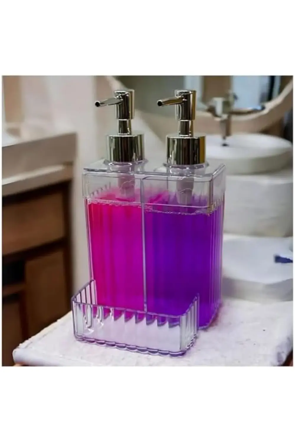 Lvn 2 Bölmeli Şeffaf Akrilik Sabunluk ve Deterjanlık – Sünger Haz