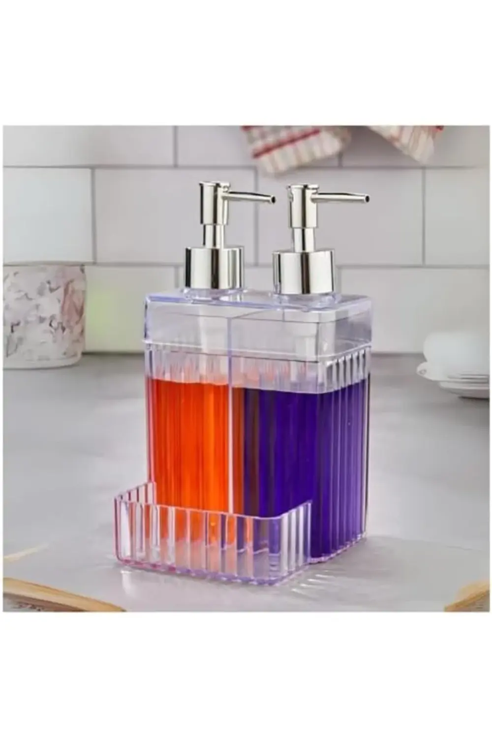 Lvn 2 Bölmeli Şeffaf Akrilik Sabunluk ve Deterjanlık – Sünger Haz