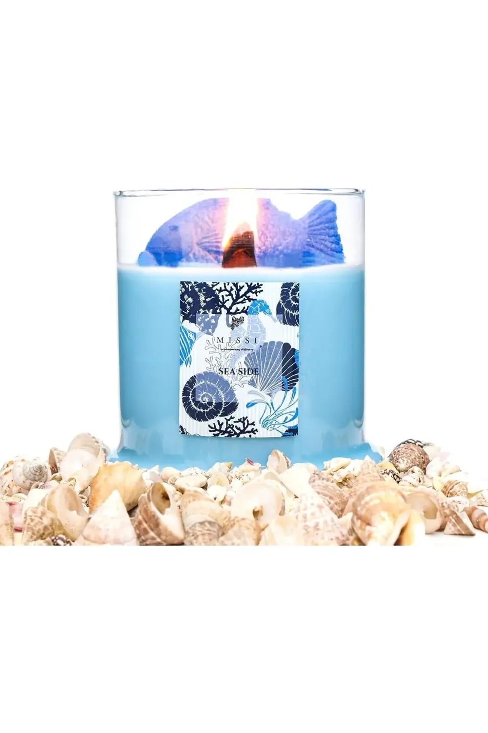 Lvn Büyük Üfleme Cam Balık Dekorlu Açık Mavi Aqua Mediterian Koku