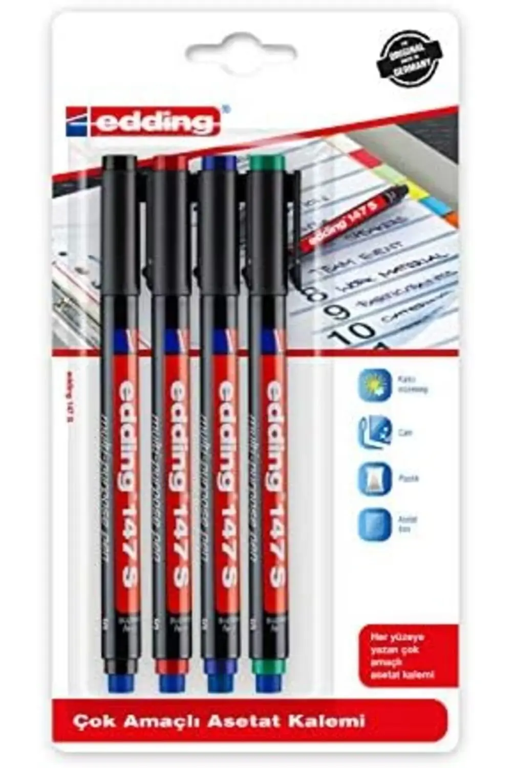 Lvn Edding ED147B499 Silgili Asetat Kalem 0.3mm 4'lü Karışık Siya