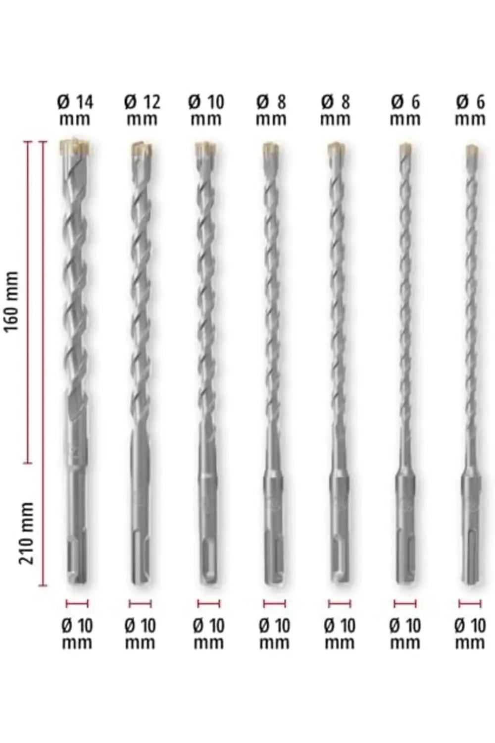 Lvn Orijinal 7-Parça SDS Plus Uç Seti, 210 mm (40Cr Takım Çeliğin