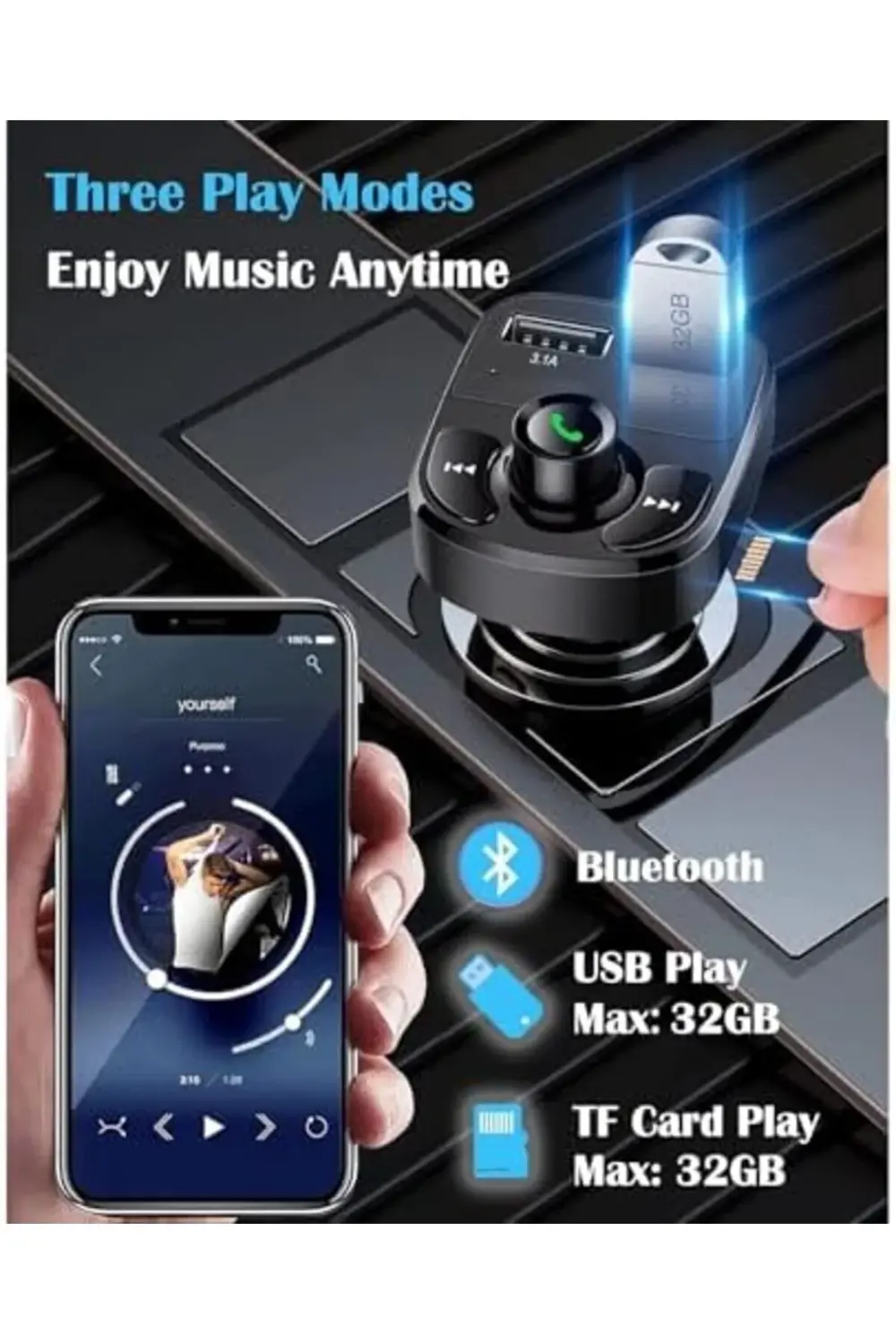 Lvn Otomatik Frekans Tanımalı Yok FM Radyo Transmitter 3.1A Hızlı