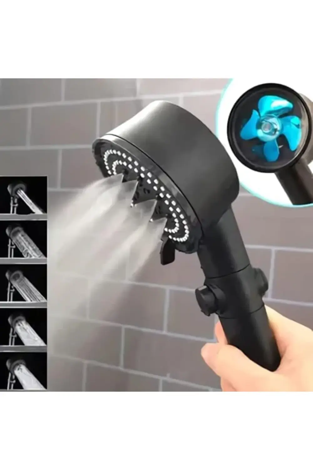 Lvn Turbo Fan 5 Fonksiyonlu Duş Başlığı, El Duşu Handshower, Siya