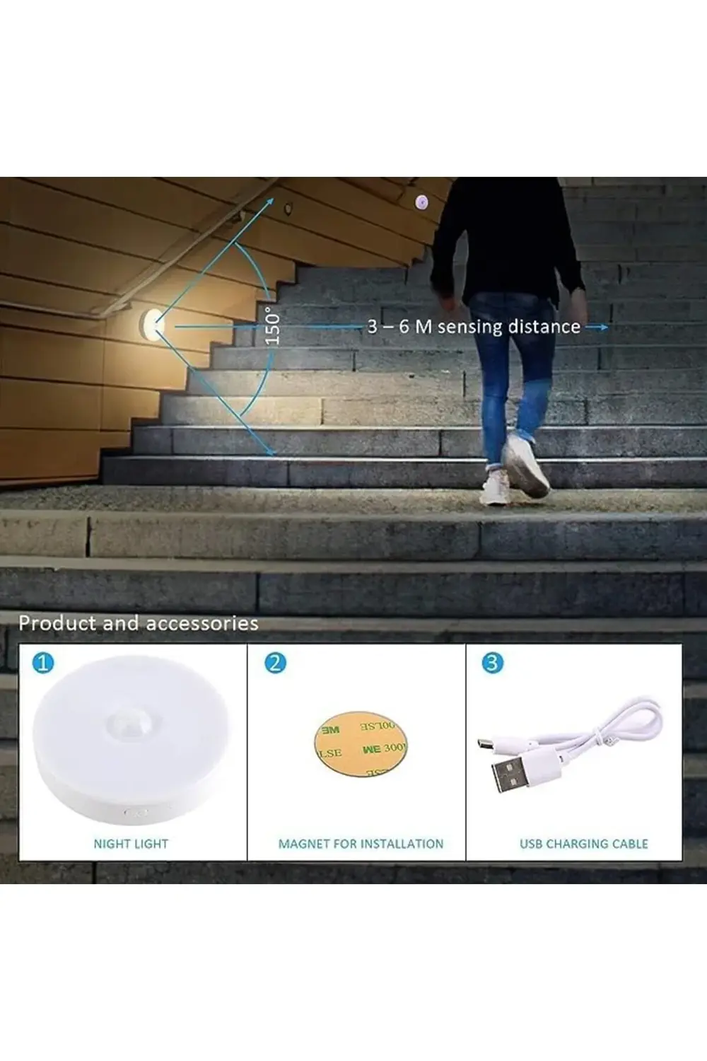 lvnmblya Sensörlü USB Şarjlı Lamba Led Işık Sensörlü Lamba Gece L