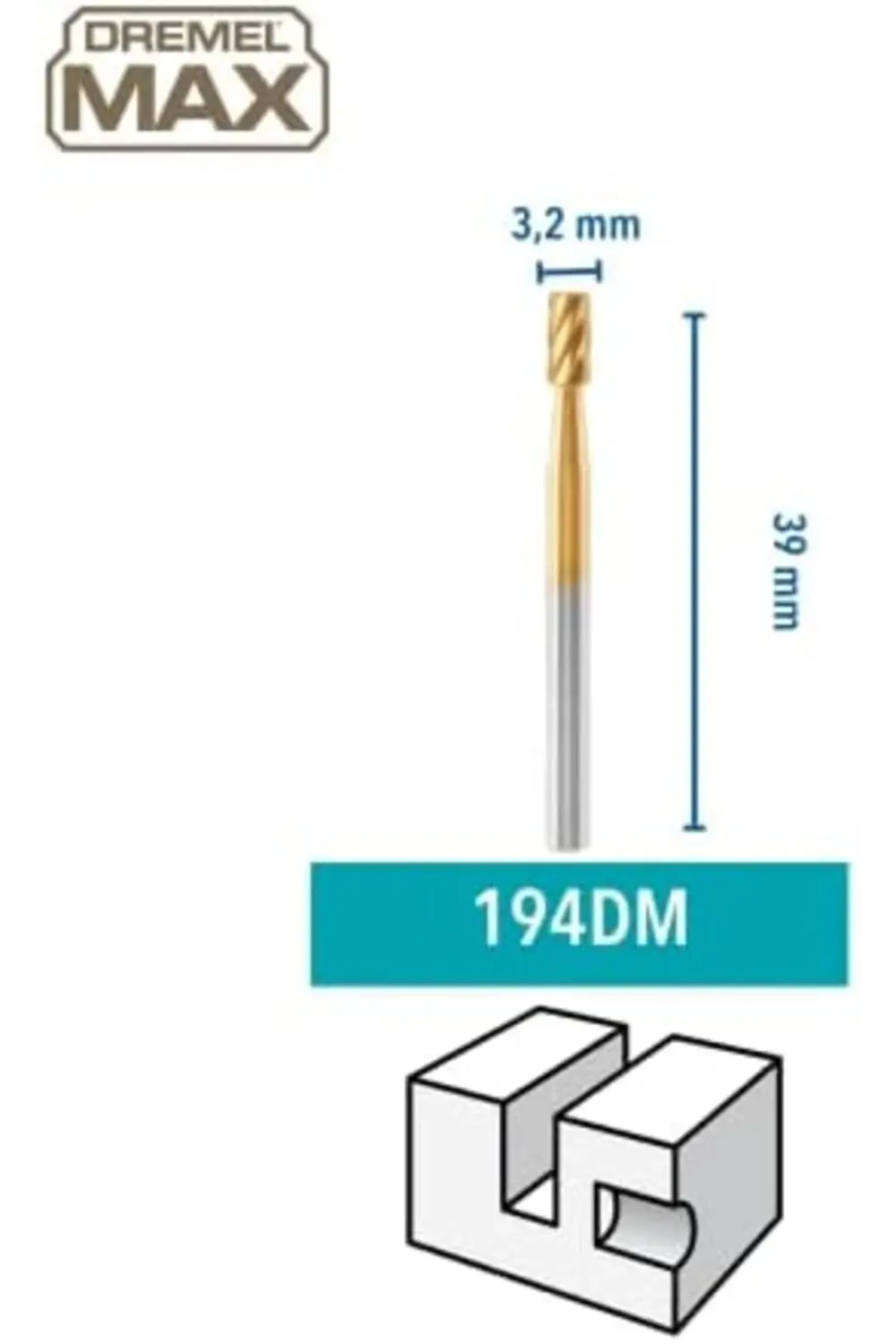lvnshop 194DM MAX Yüksek Silindirik Şekilli Oyma Ucu 3,2 mm, 2'li