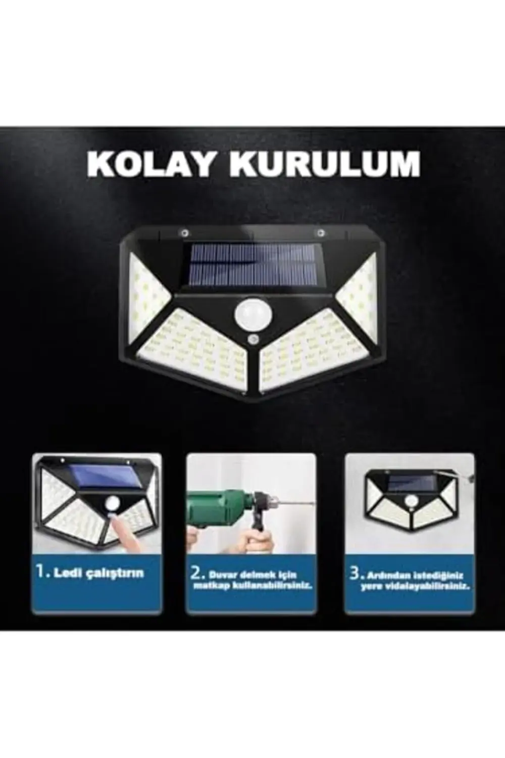 lvnshop Geniş Açılı Solar 100 LED 3 Modlu Duyarlı Güneş Enerjili