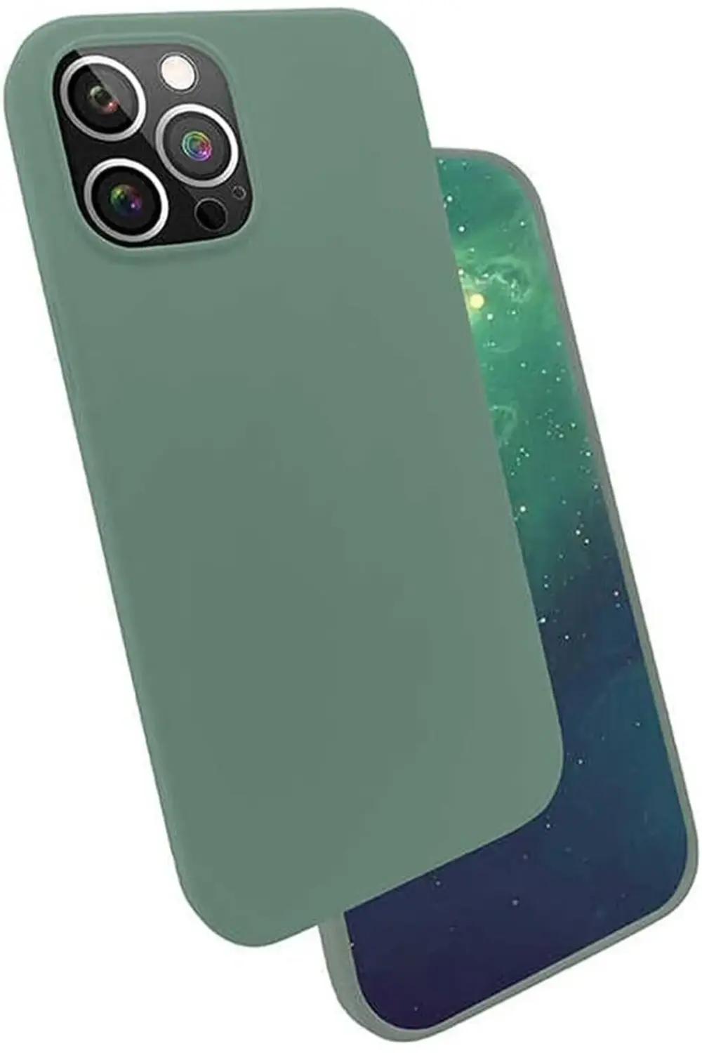 lvnshop İle Uyumlu 12 Pro Max Kılıf Silk Silikon, Koyu Yeşil 2241
