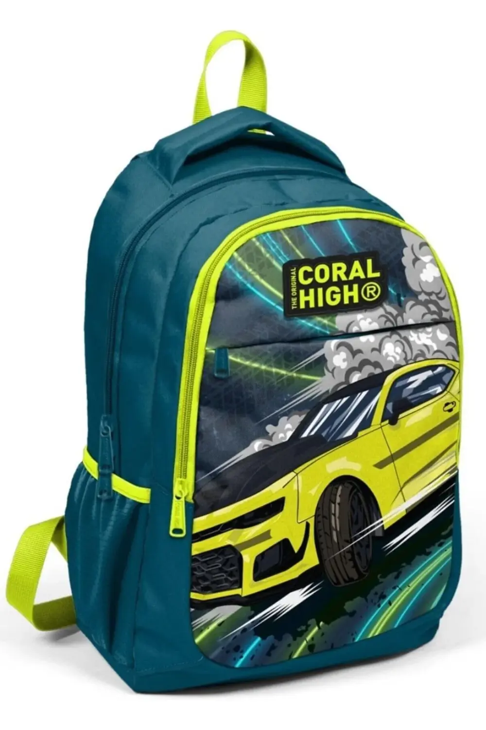 lvnshop Nefti/Sarı Araba İlkokul ve Ortaokul Sırt Çantası Üç Bölm