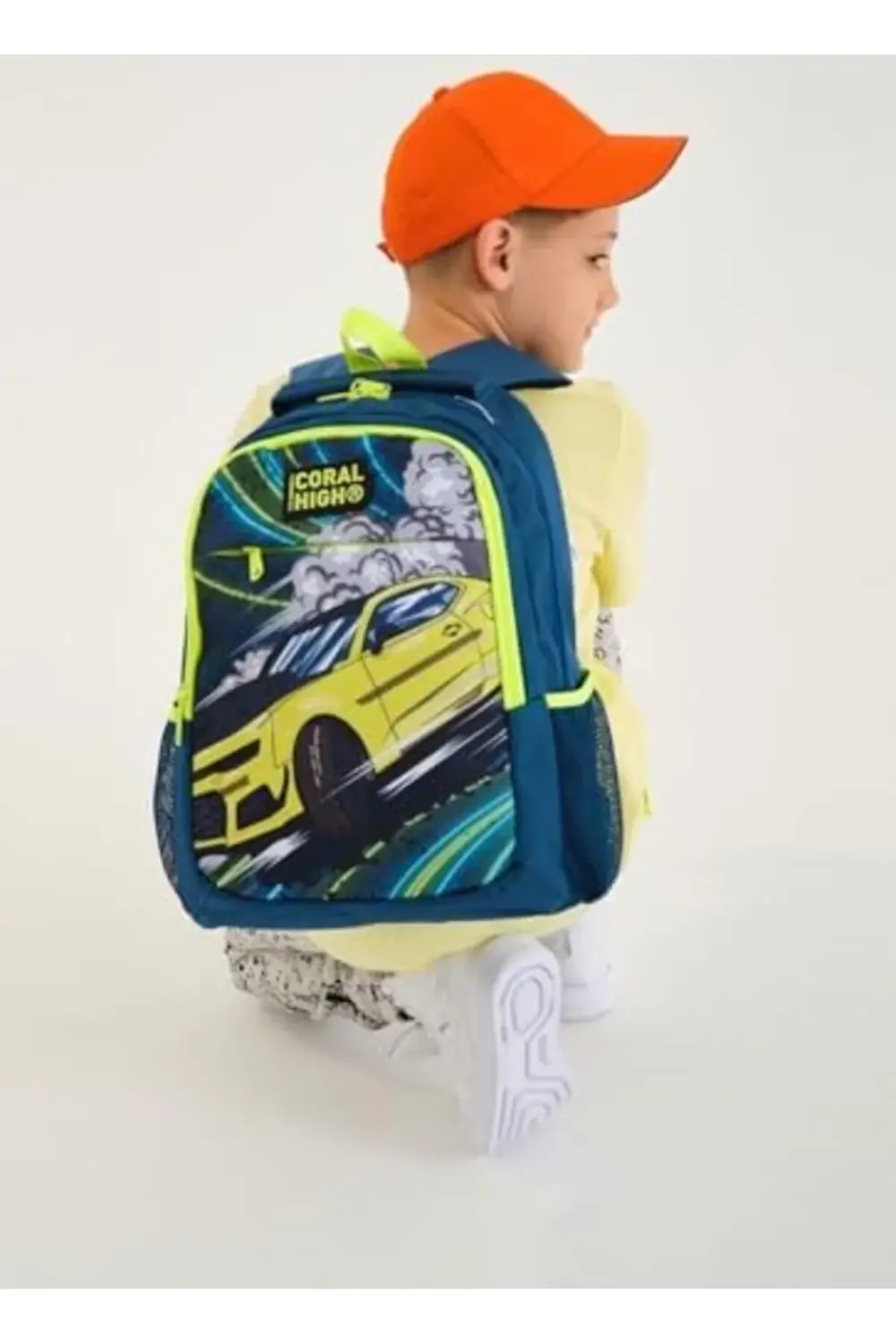 lvnshop Nefti/Sarı Araba İlkokul ve Ortaokul Sırt Çantası Üç Bölm