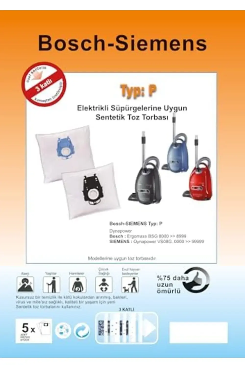 lvnshop SÜPÜRGE SENTETİK TOZ TORBASI - 20 ADET - SİYAH PLASTİK -