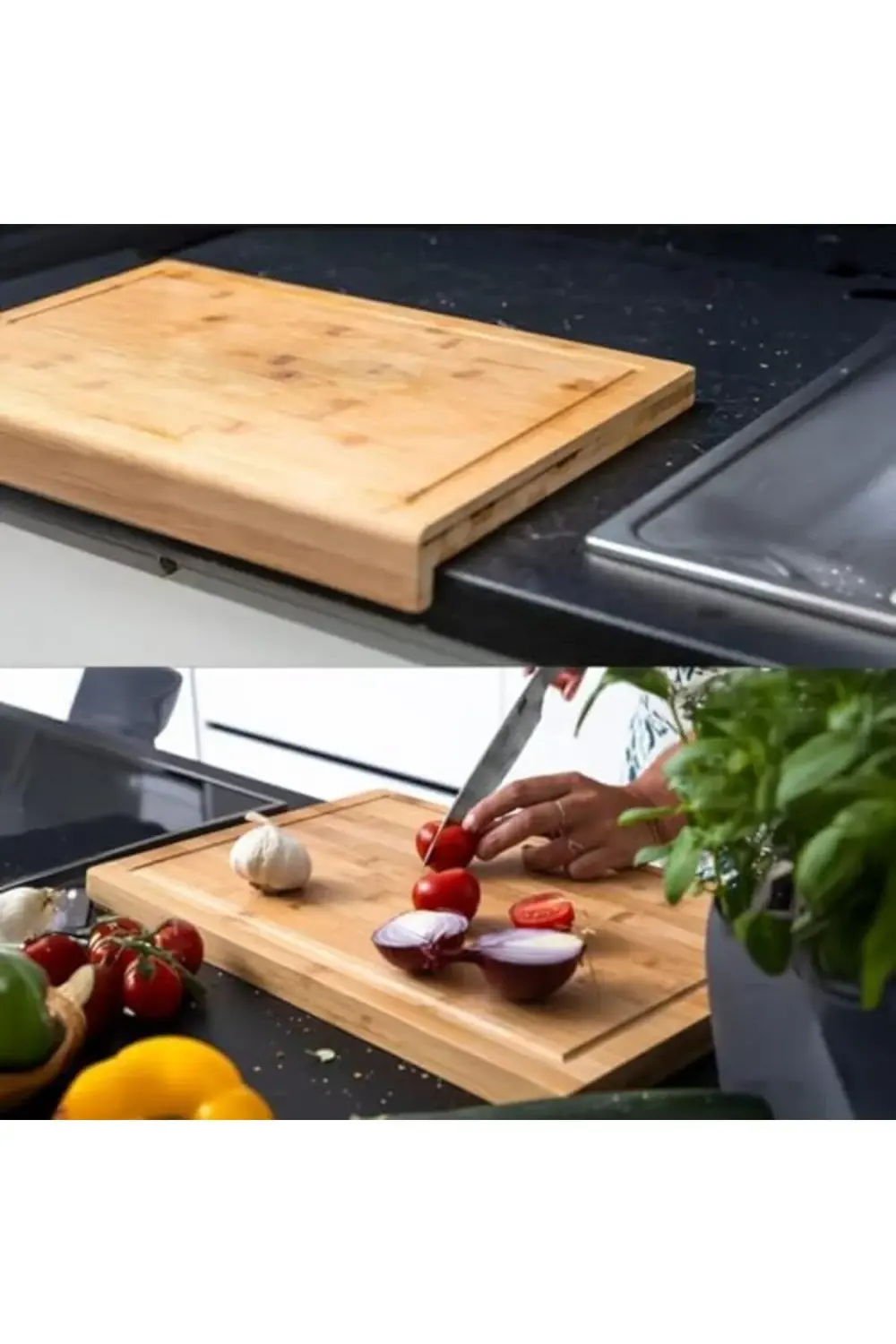 lvnshop Tezgah Üstü Bambu Kesme Tahtası, Kaymaz Ekmek Tahtası, Ke