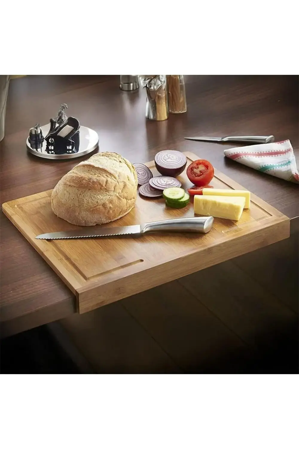 lvnshop Tezgah Üstü Bambu Kesme Tahtası, Kaymaz Ekmek Tahtası, Ke