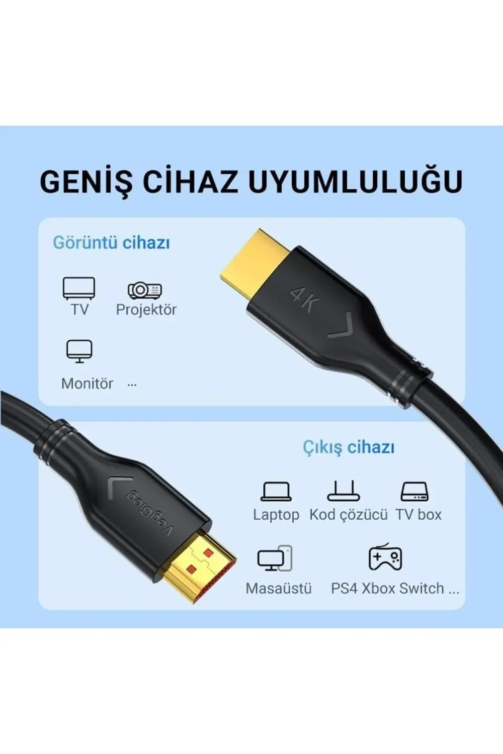 lvnshop V-H108 18Gbps HDR 4K 60Hz 3D HDMI 2.0 Kablo 3 Metre 22412