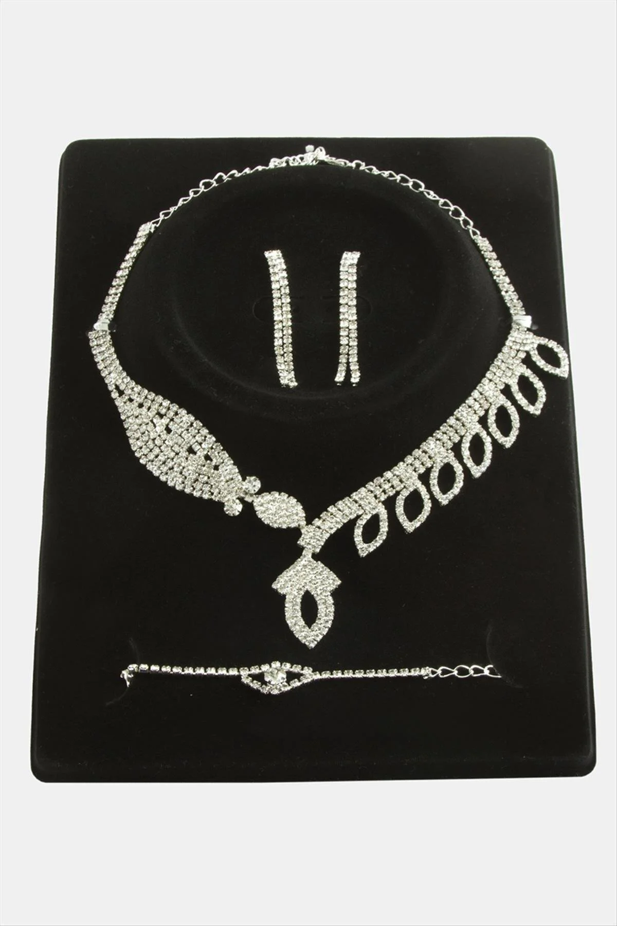 LVSQVR Oval Taşlı Lüks Set (144742) Kolye-Gümüş Rengi