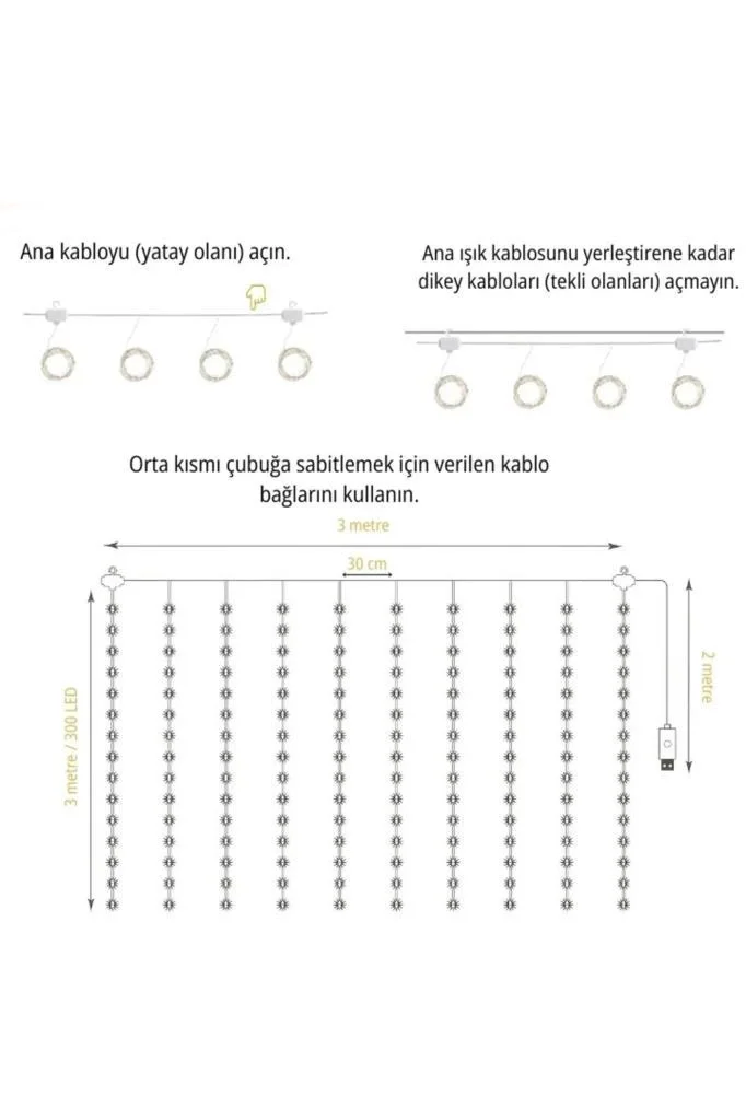 Lw-7 300 Ledli 10 Sarkıt Perde Led Işık, 8 Modlu Uzaktan Kumandalı, 3x3 Metre Peri Telli Led Fiyatı, Yorumları ve Özellikleri