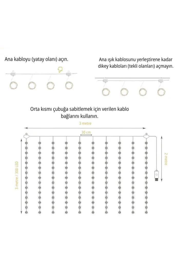 LW-7 300 LED'li 10 Sarkıt Perde LED Işık | 8 Modlu Uzaktan Kumandalı, 3x3 Metre Peri Telli LED Fiyatı, Yorumları ve Özellikleri