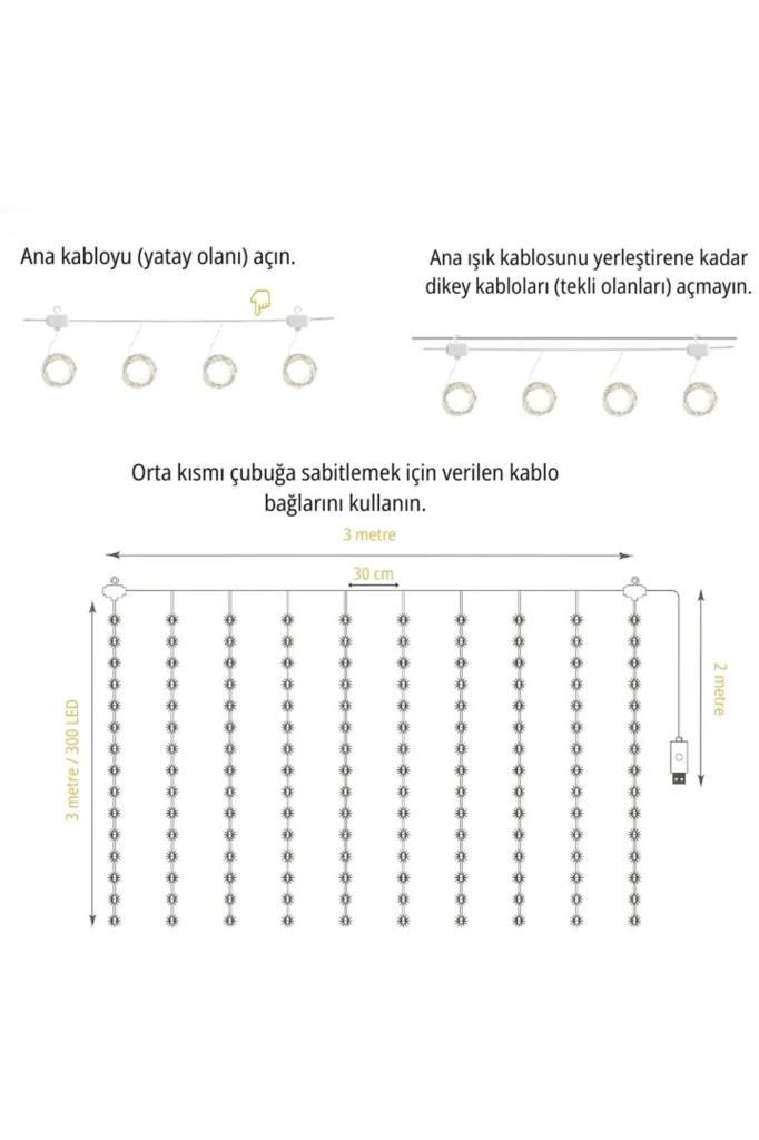 Lw-7 300 Ledli 10 Sarkıt Perde Led Işık, 8 Modlu Uzaktan Kumandal Lw-7 300 Ledli 10 Sarkıt Perde Led Işık, 8 Modlu Uzaktan Kumandal