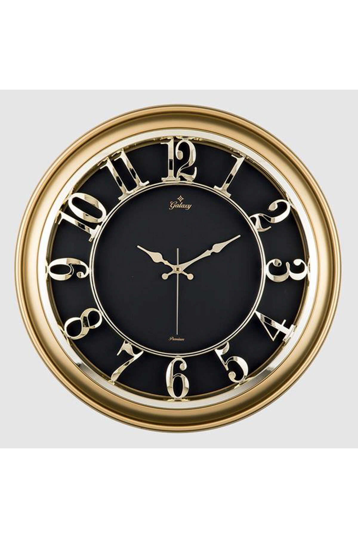 Galaxy M-1965-A-1 Duvar Saati Altın Sarısı Çerçeveli İçi Siyah 45Cm Kaba