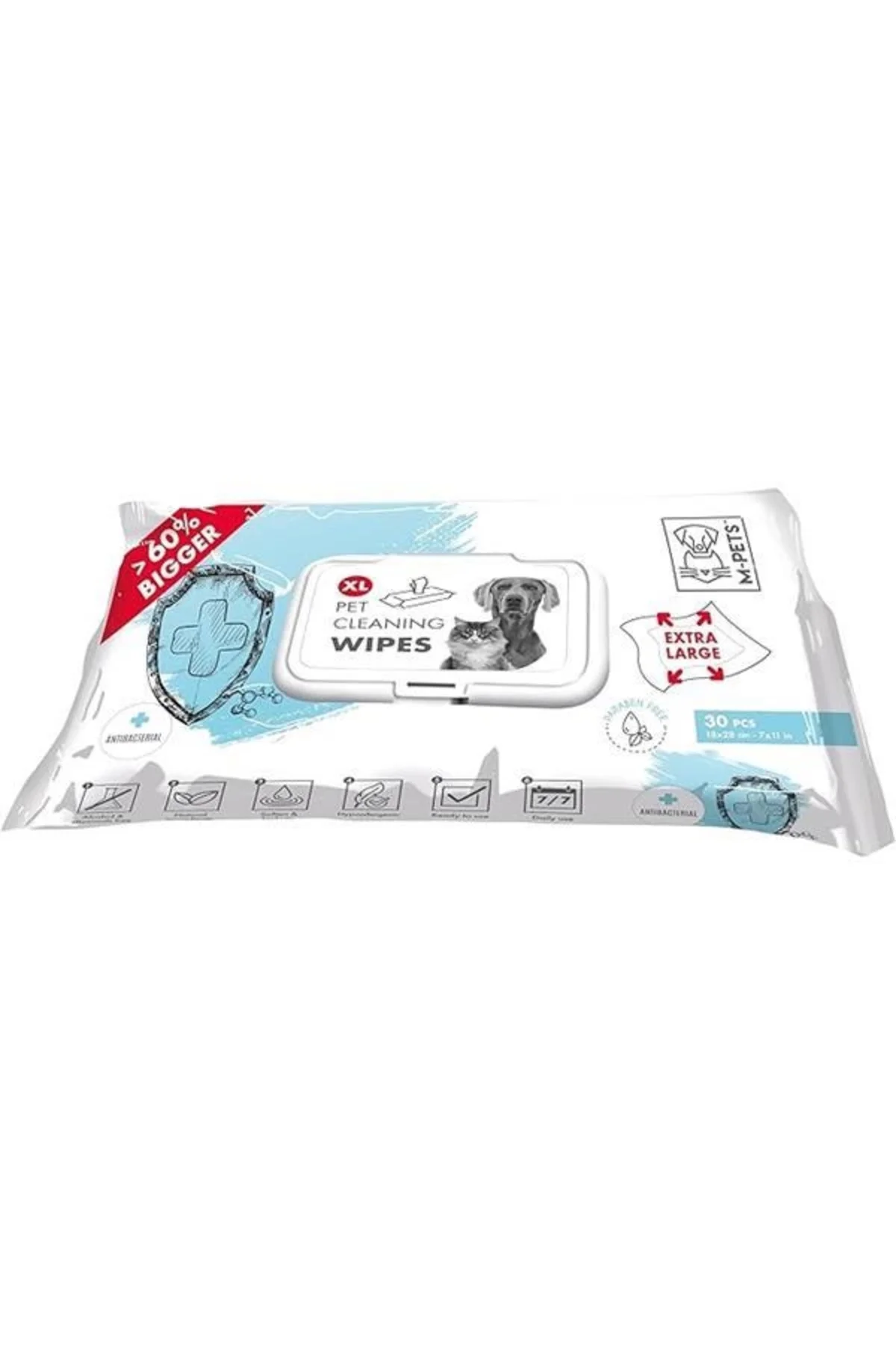 M-PETS ANTIBACTERIAL XL KEDİ/KÖPEKLER İÇİN TEMİZLEME MENDİLİ 30LU