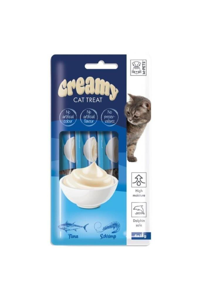 M-Pets  Creamy Ton Balıklı Ve Karidesli Sıvı Kedi Ödülü 4X15gr